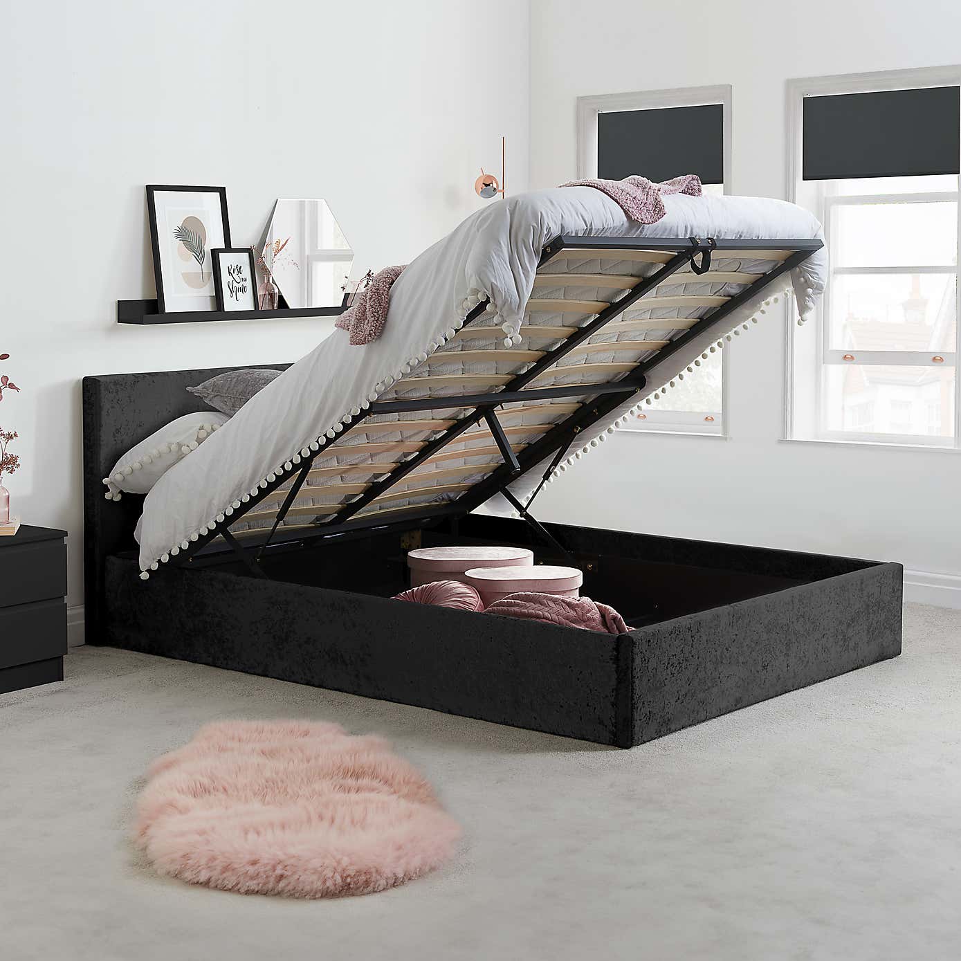 Berlin Crushed Velvet Ottoman Bedstead