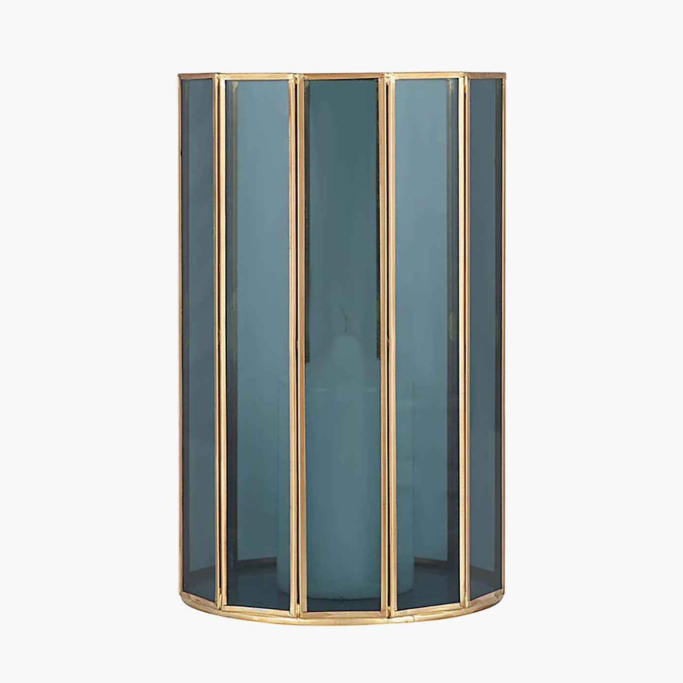 Brass & Smoked Glass Panelled Hurricane Candle Holder