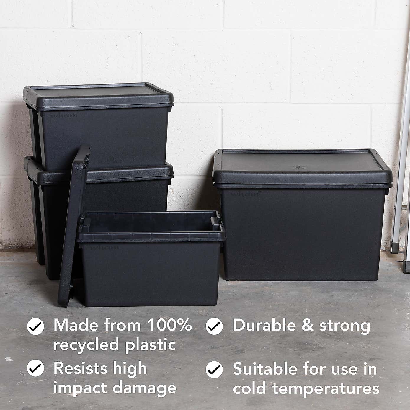 Wham Bam 4 Piece Black Multisize Heavy Duty Box & Lid