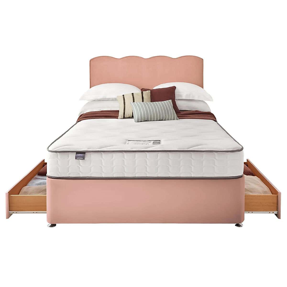 Silentnight 2 Drawer Divan Bed With Velvet Wave Headboard