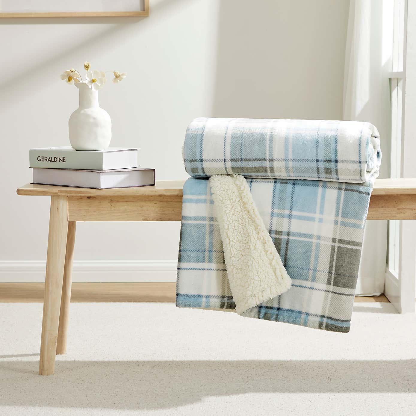 Printed Check Sherpa Throw, 130x180cm