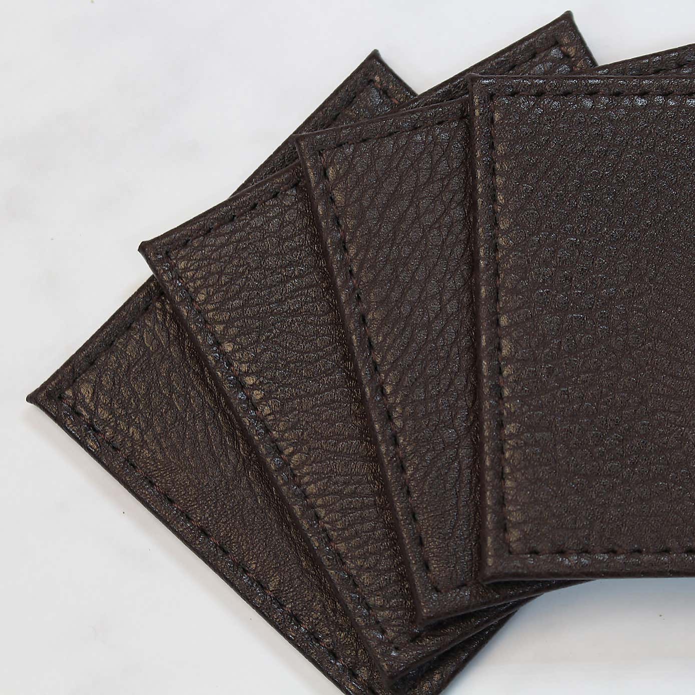 Set of 4 Brown Faux Leather Coasters