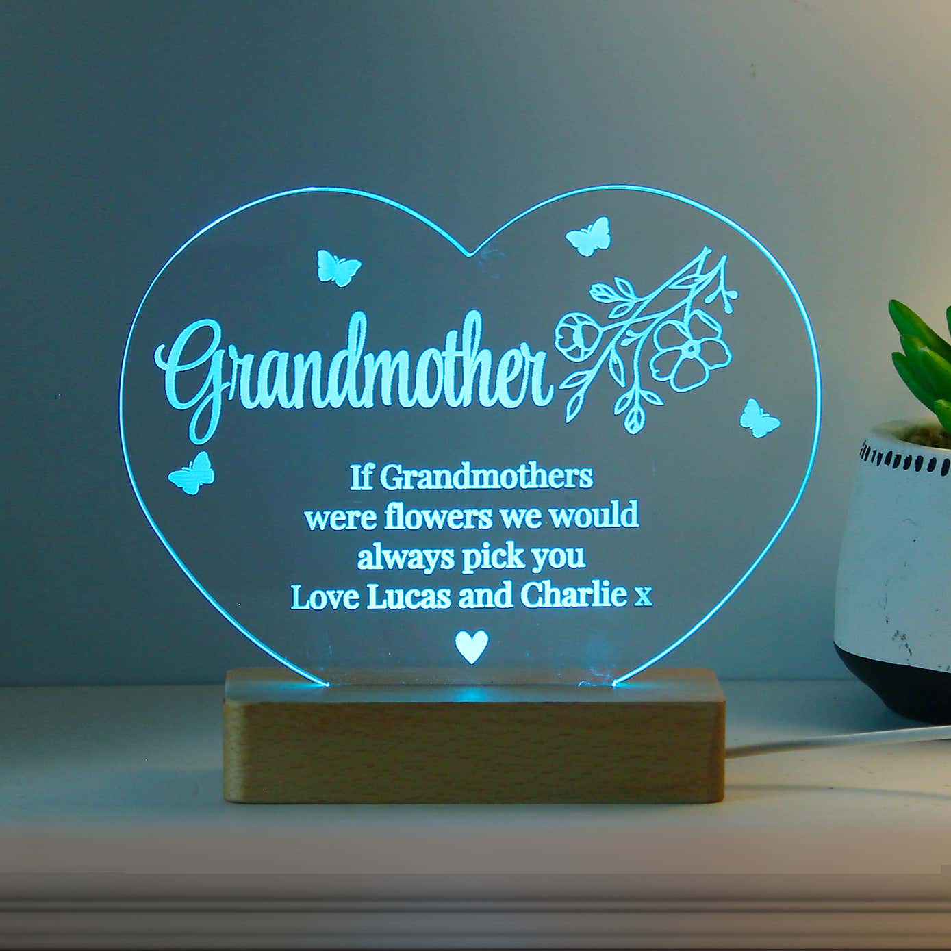 Personalised Floral Heart LED Light Lamp