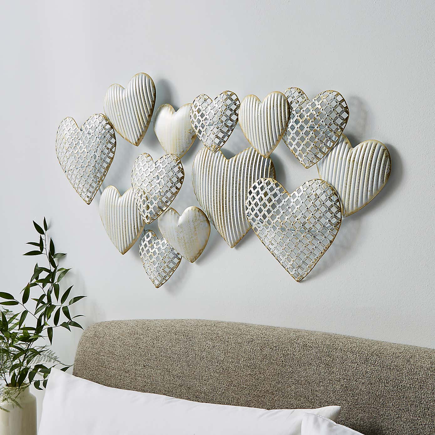 Warm White Hearts Indoor Outdoor Metal Wall Art