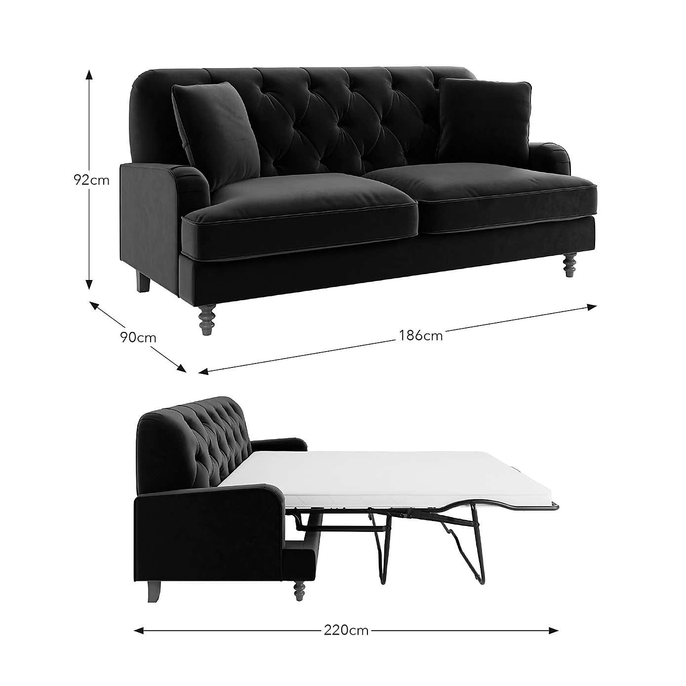 Beatrice Velvet Buttoned 3 Seater Double Sofa Bed