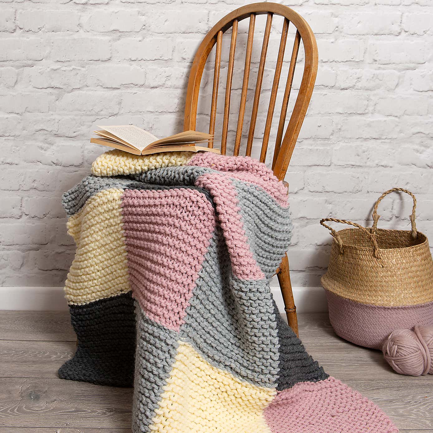 Wool Couture Beginners Multicoloured Chequered Blanket Knit Kit