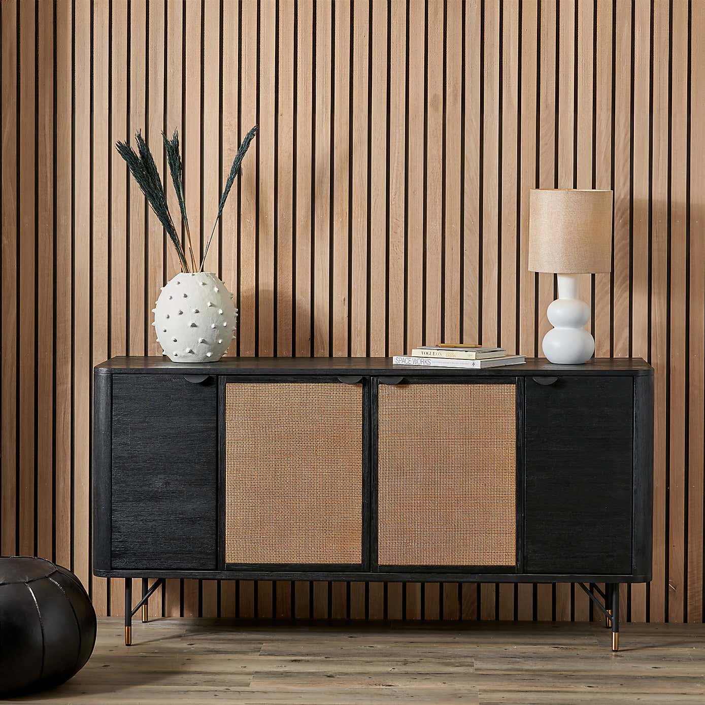Fiji 4 Door Sideboard, Acacia Wood and Rattan
