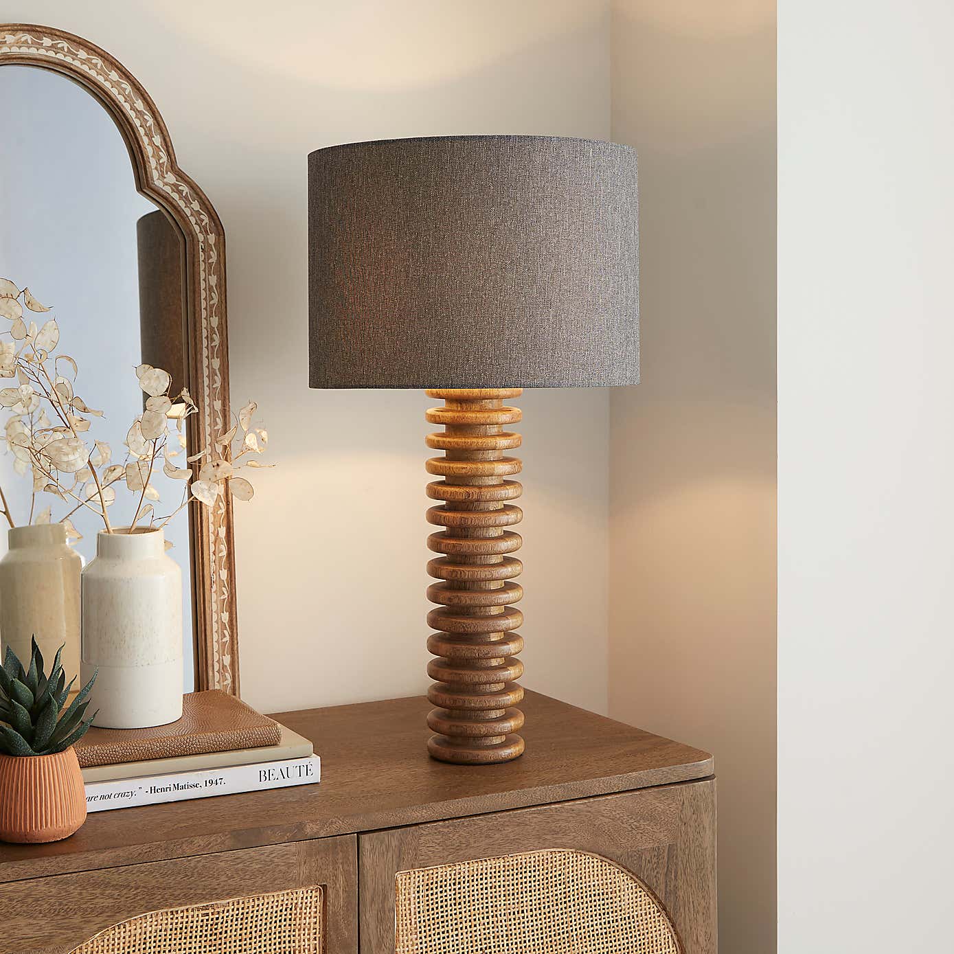 Maple Ribbed Wooden Table Lamp Base