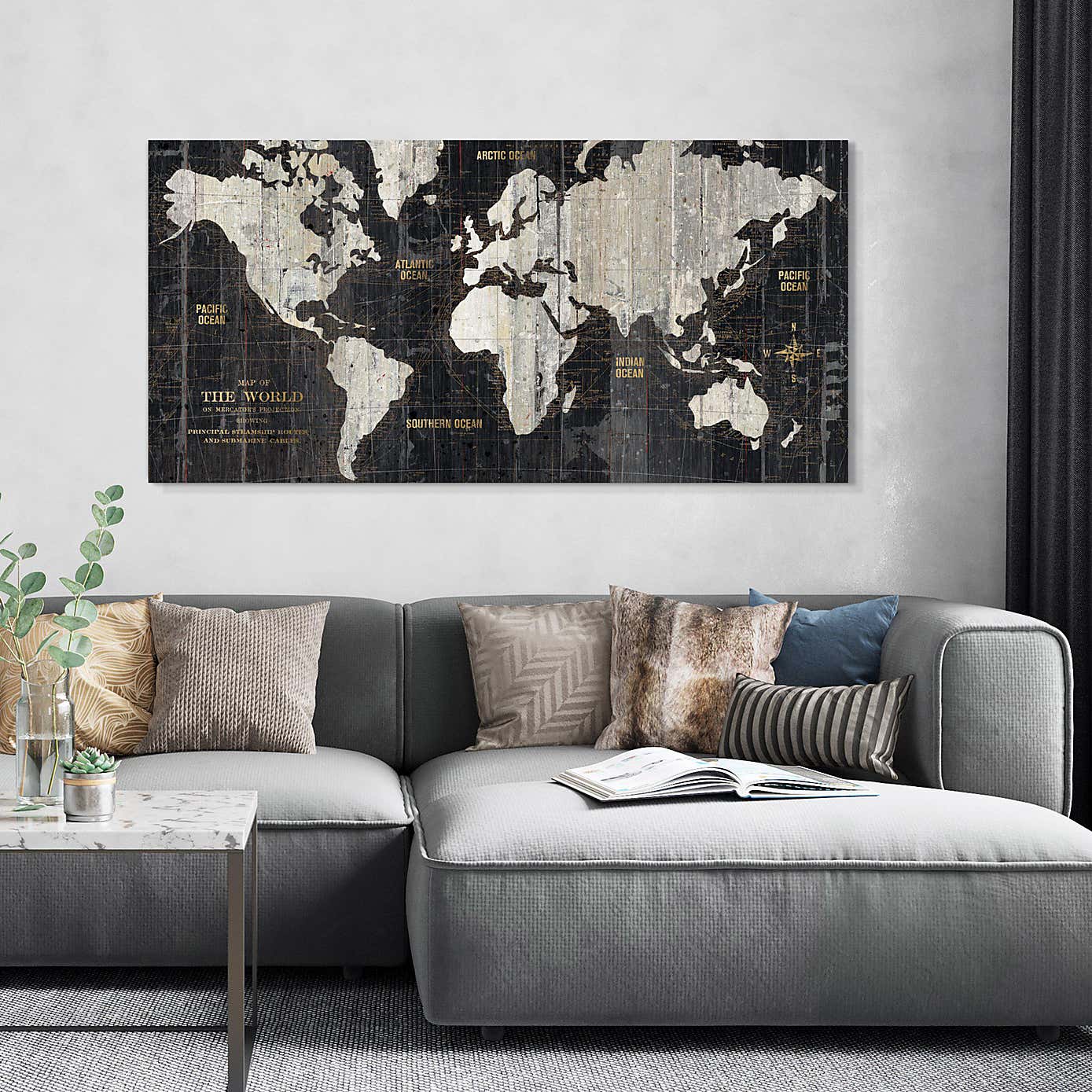 Cedar & Sage World Traveller Map Framed Canvas