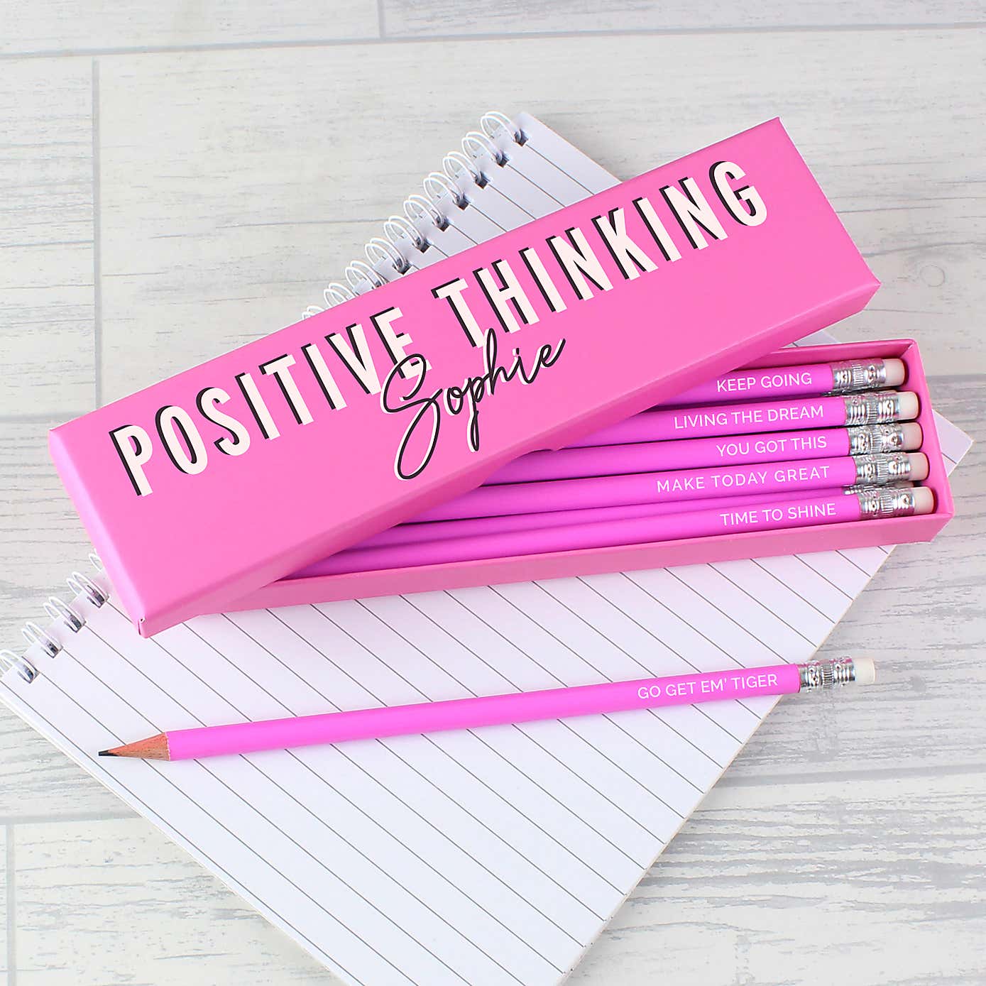 Personalised Positive Thinking Box and 12 HB Pencils