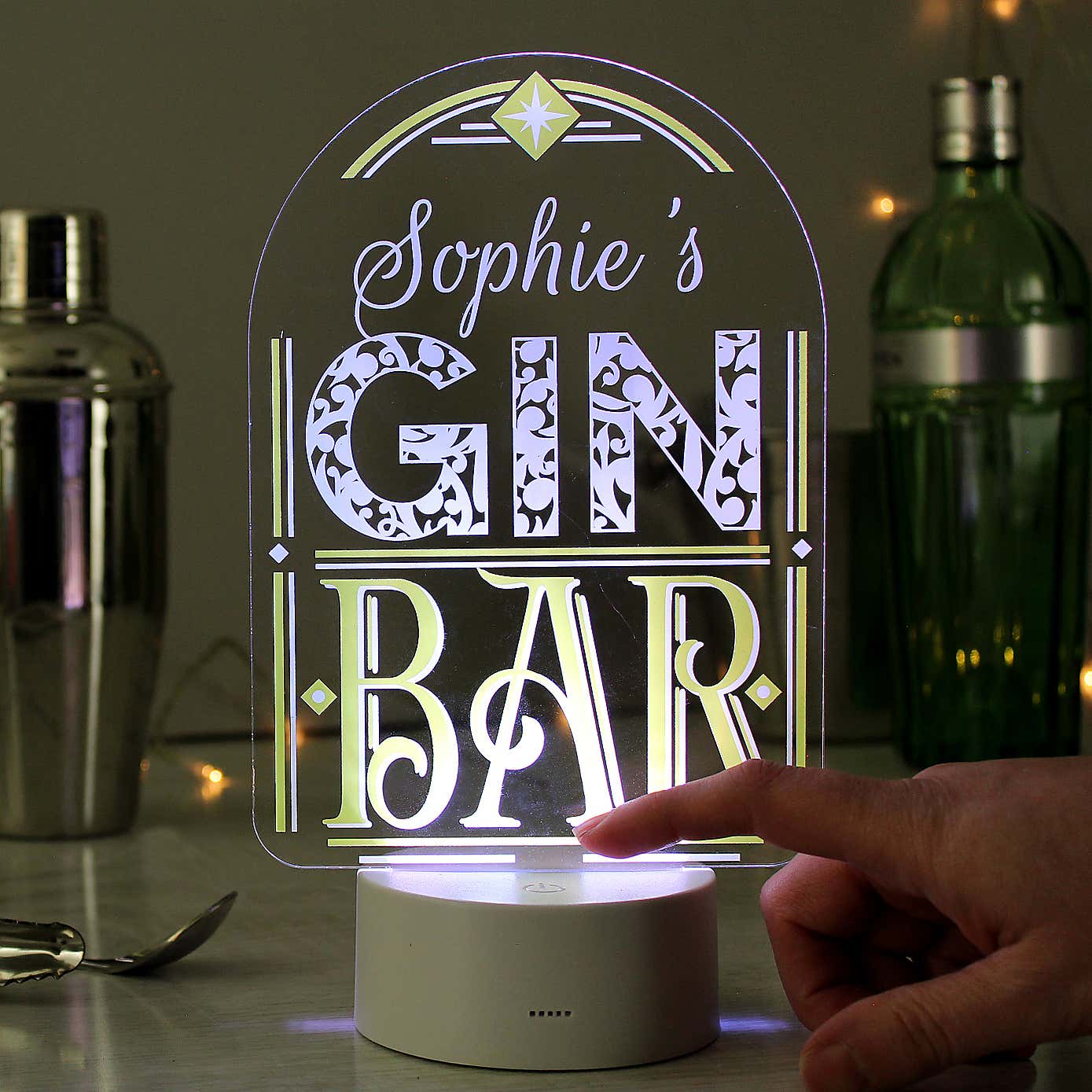 Personalised Gin Bar Colour Changing Night LED Light