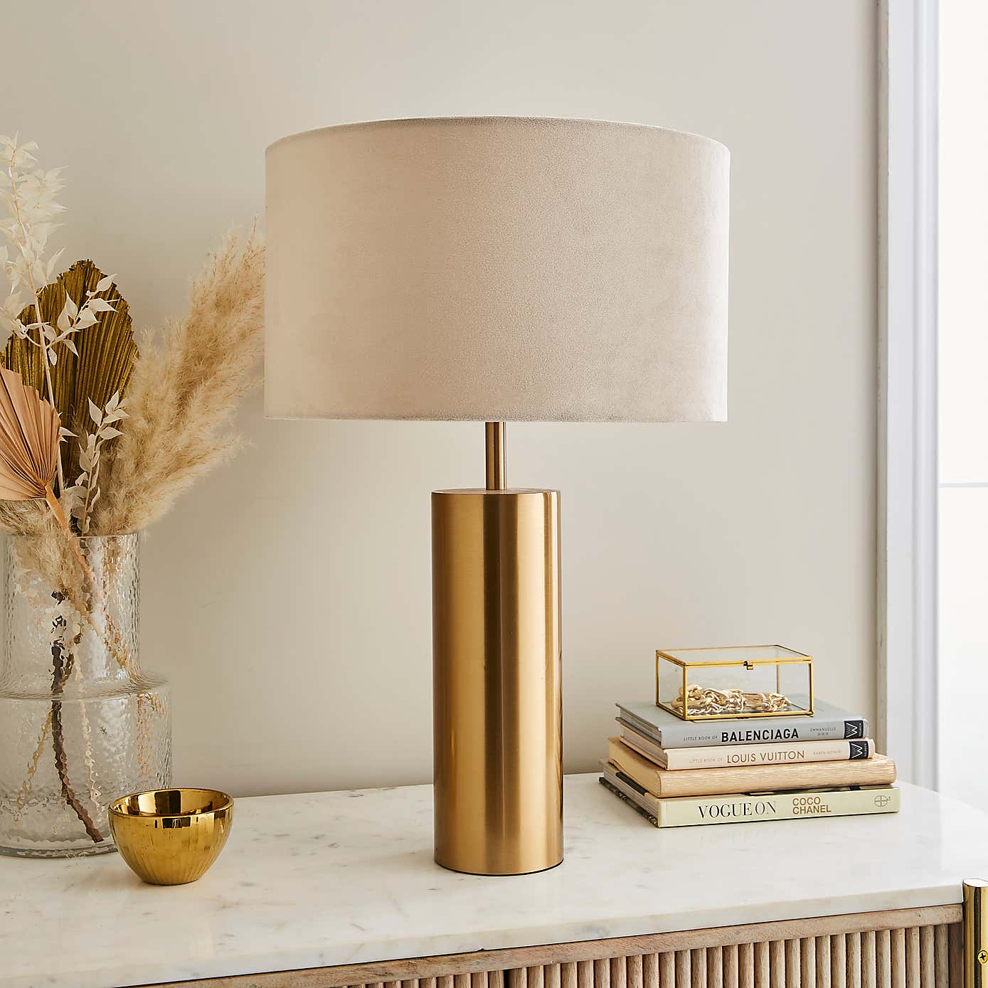 Nesa Brushed Gold and Green Velvet Touch Dimmable Table Lamp