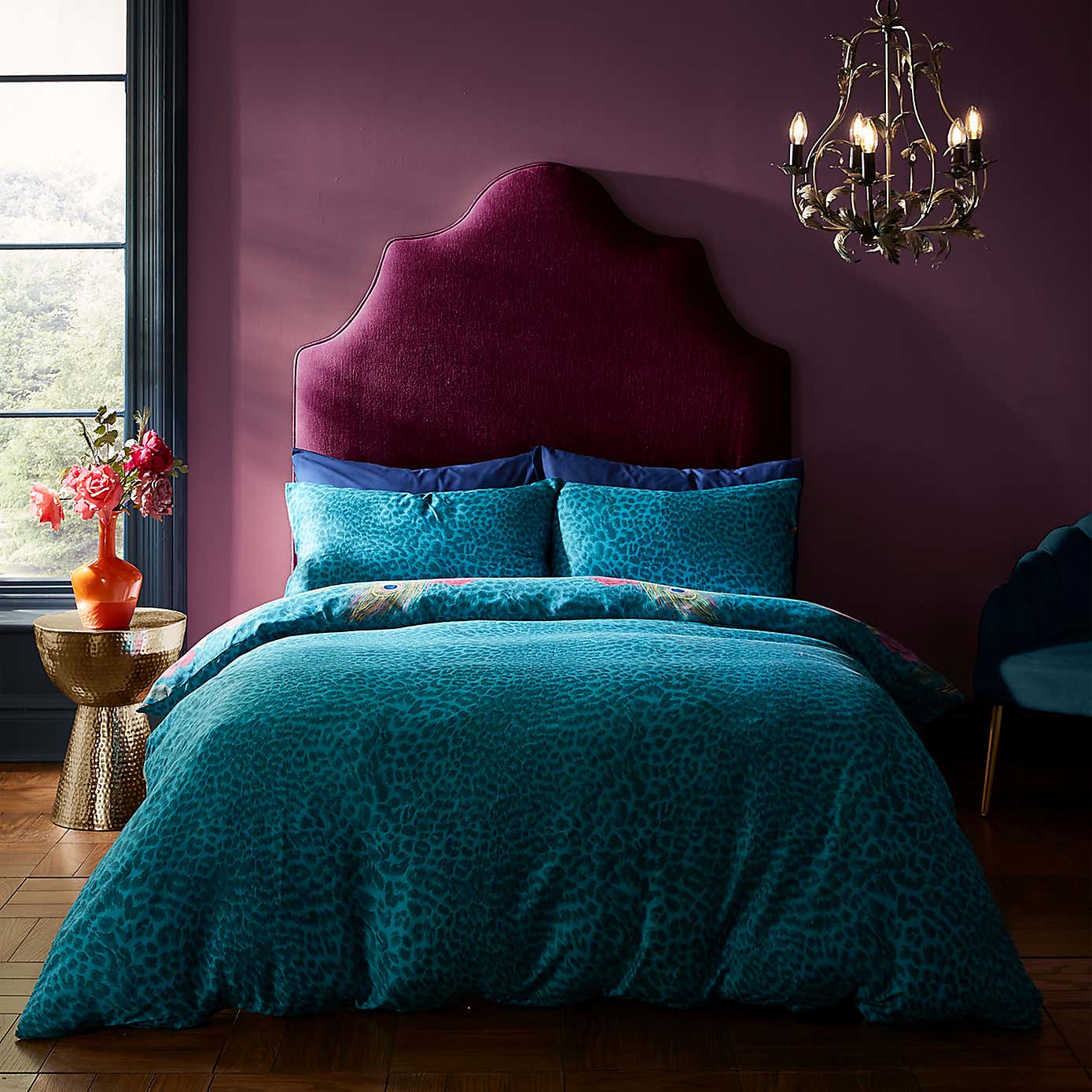 Matthew Williamson Xanadu Peacock 200 Thread Count Cotton Pink Duvet Cover and Pillowcase Set