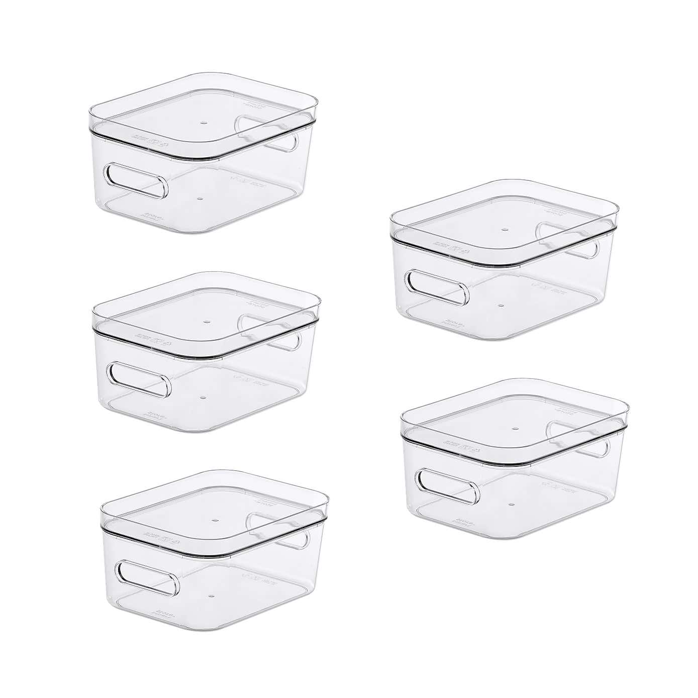 Compact Storage Tub Small with lids 1.5L Set of 5, Clear