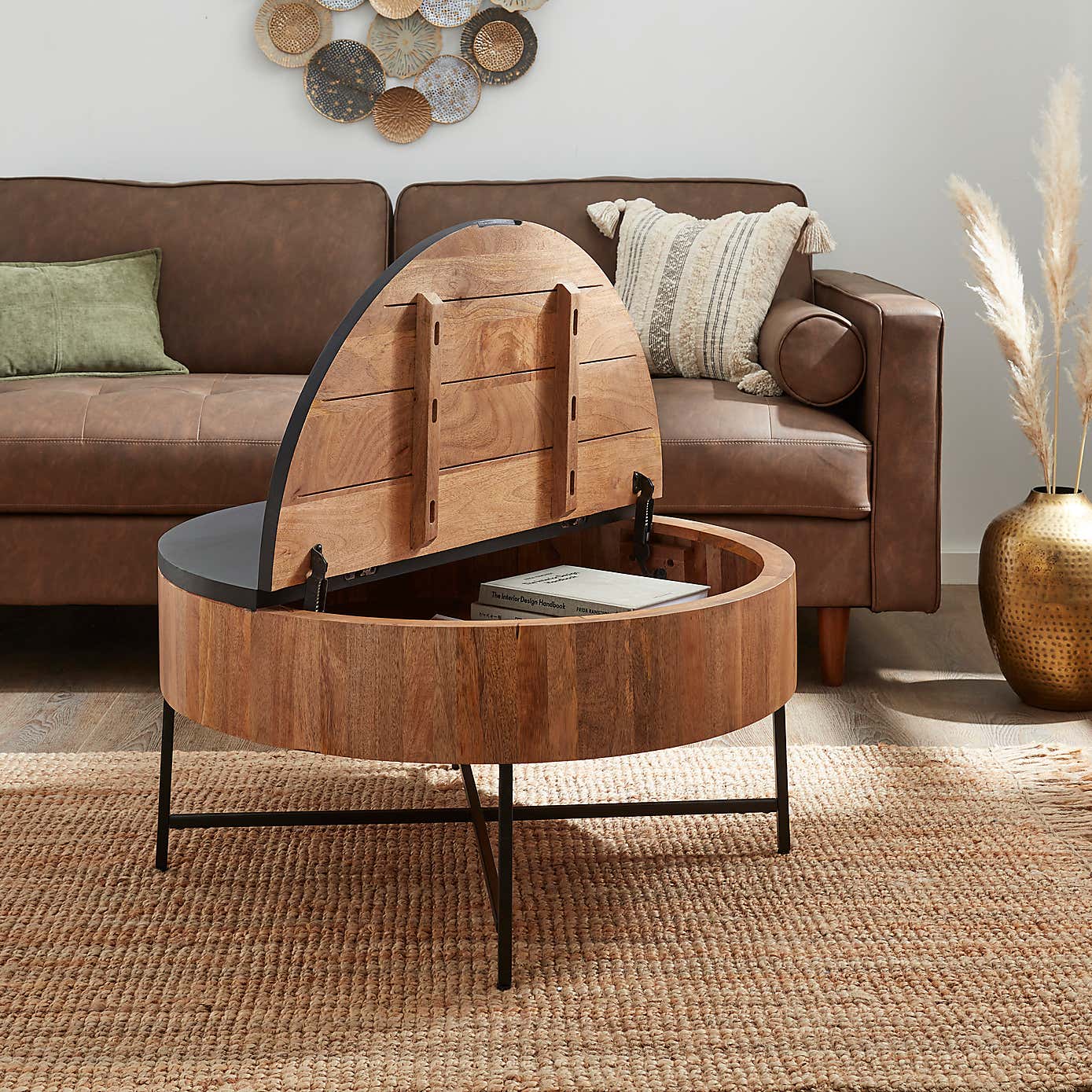 Jaya Round Mango Wood Storage Coffee Table