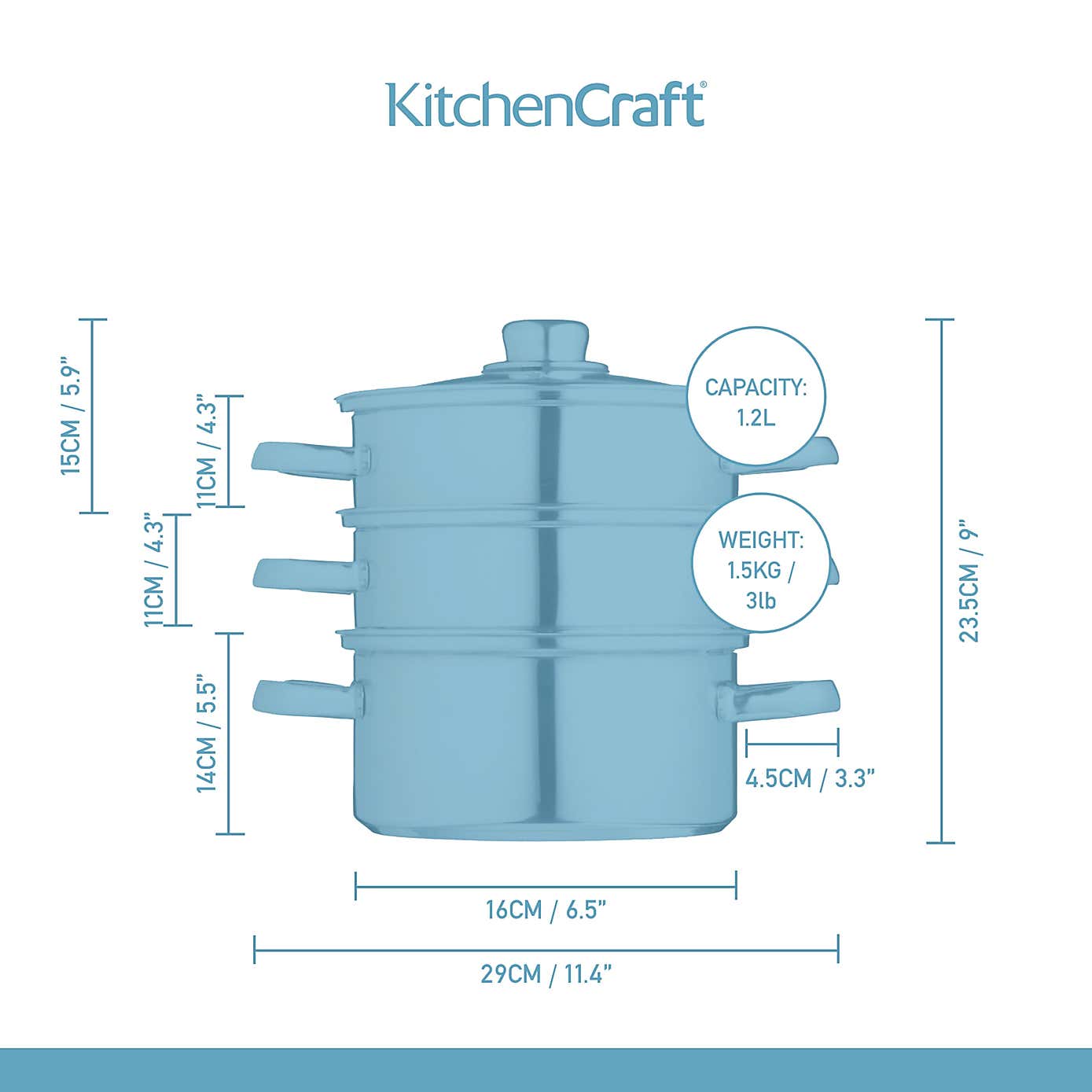 KitchenCraft 3-Tier Food Steamer with Glass Lid