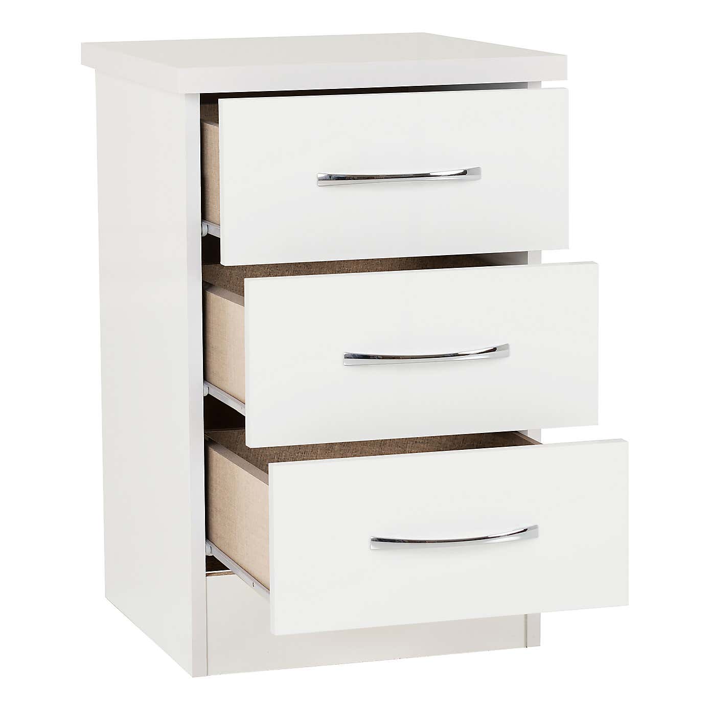 Nevada 3 Drawer Bedside Table