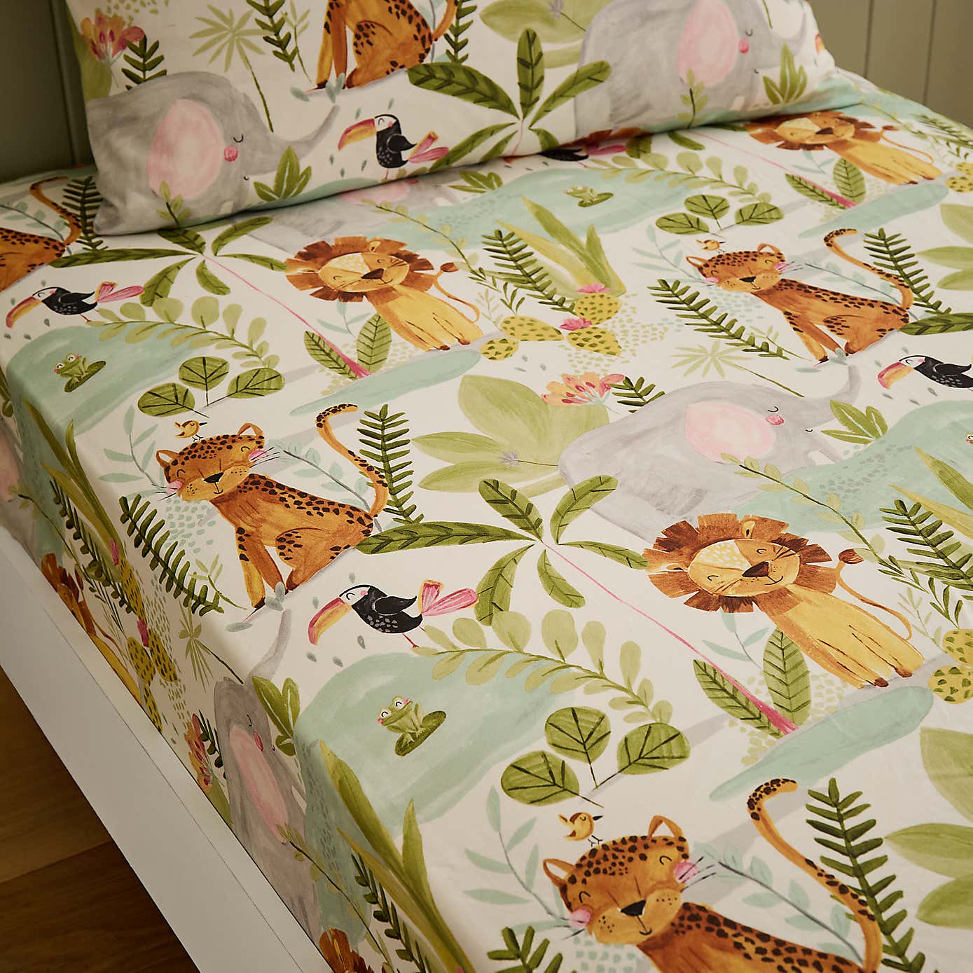 Set of 2 Jungle Friends 144 Thread Count Cotton Fitted Sheets