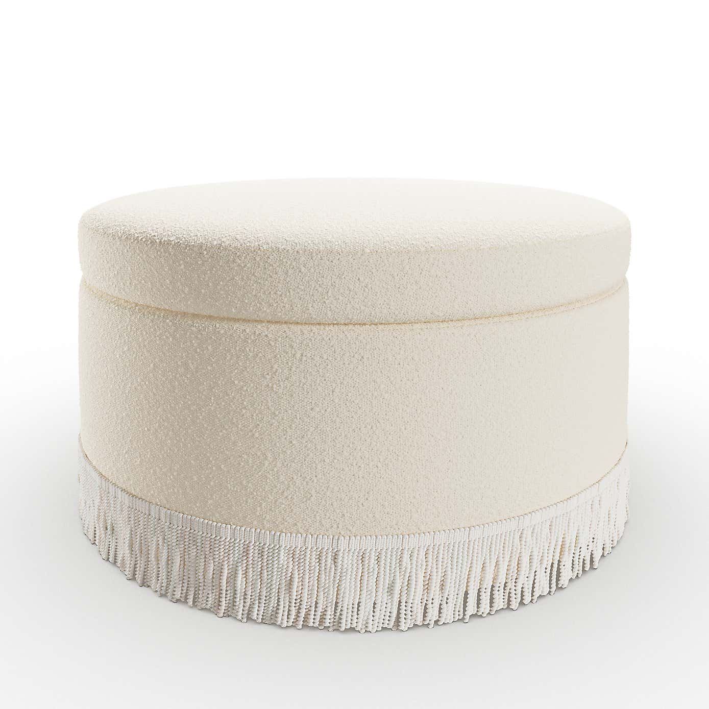 Round Tassel Boucle Storage Pouffe