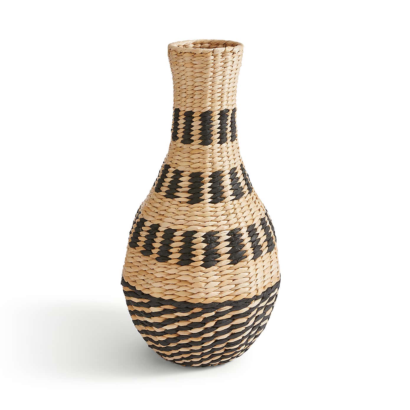 Woven Black & Natural Straw Vase