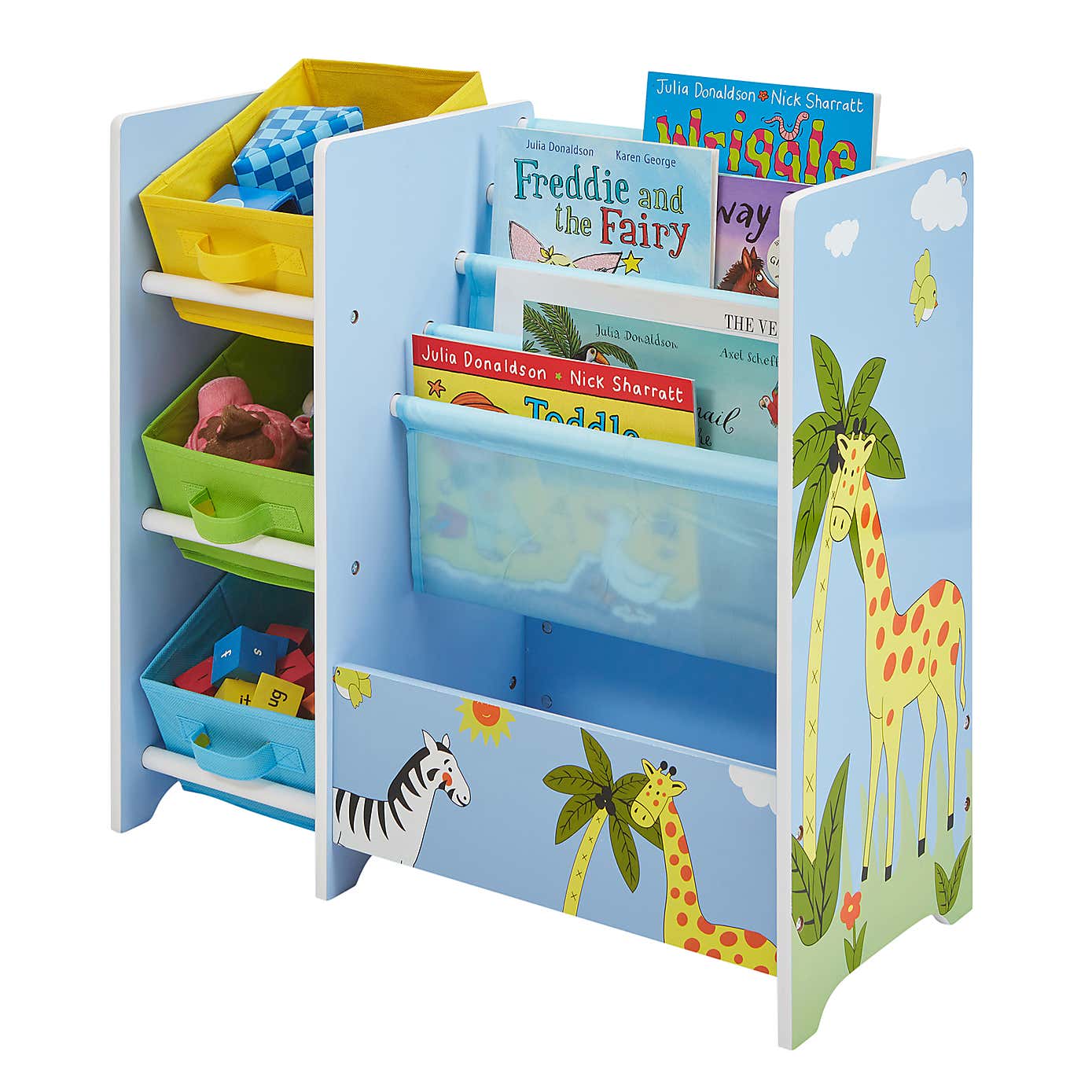 Liberty House Kids Safari Book Display With Three Fabric Storage Boxes