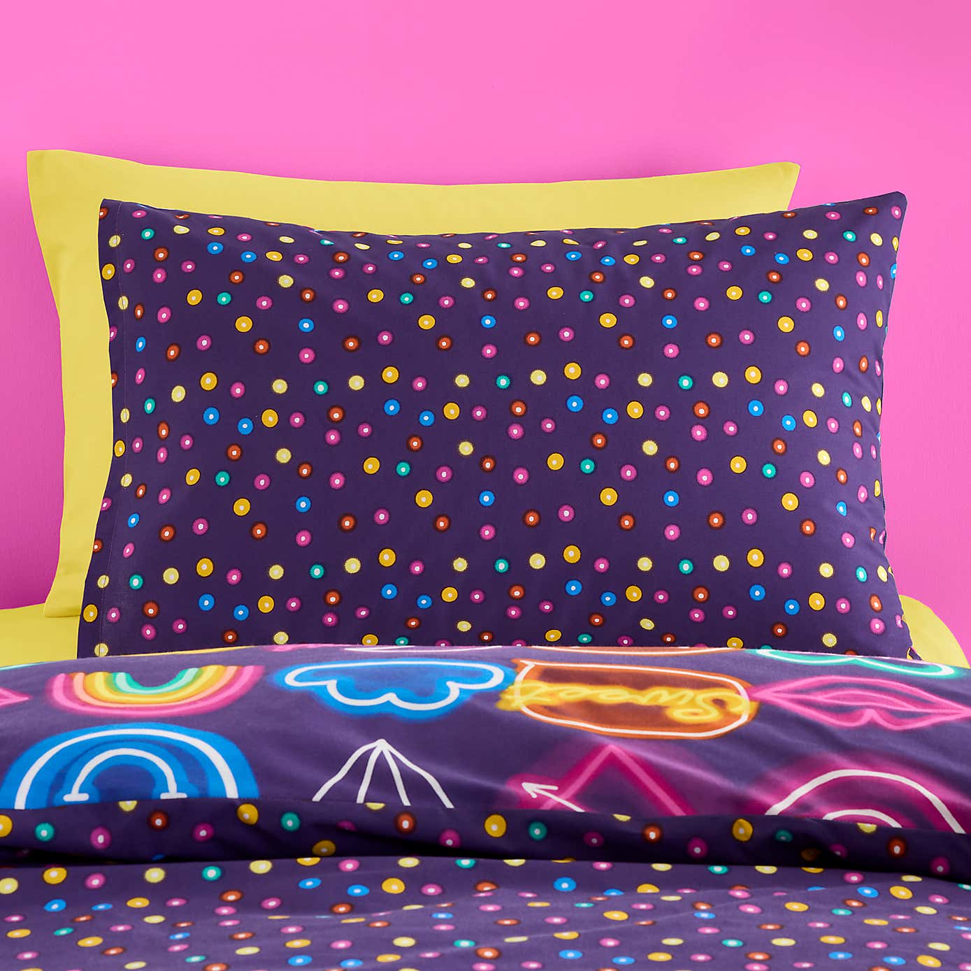 Girls Neon Reversible Duvet Cover and Pillowcase Set