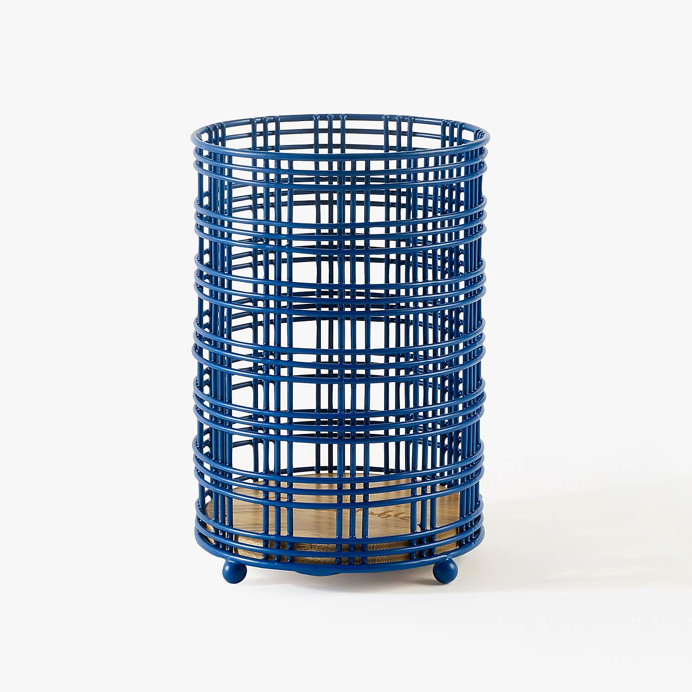 Sur La Table Bamboo and Blue Wire Utensil Pot