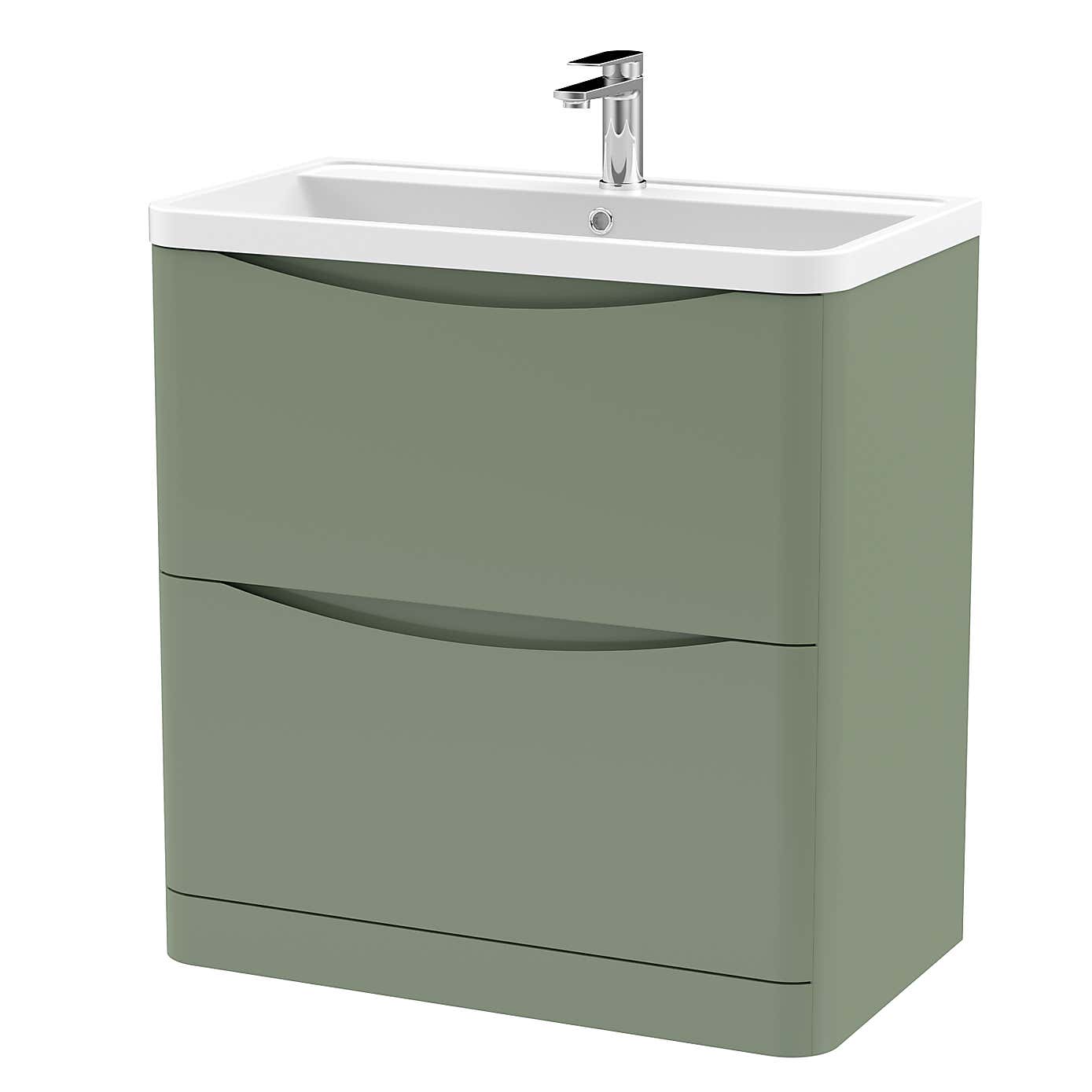 Lunar Floor Standing 2 Drawer Vanity Unit with Polymarble Basin