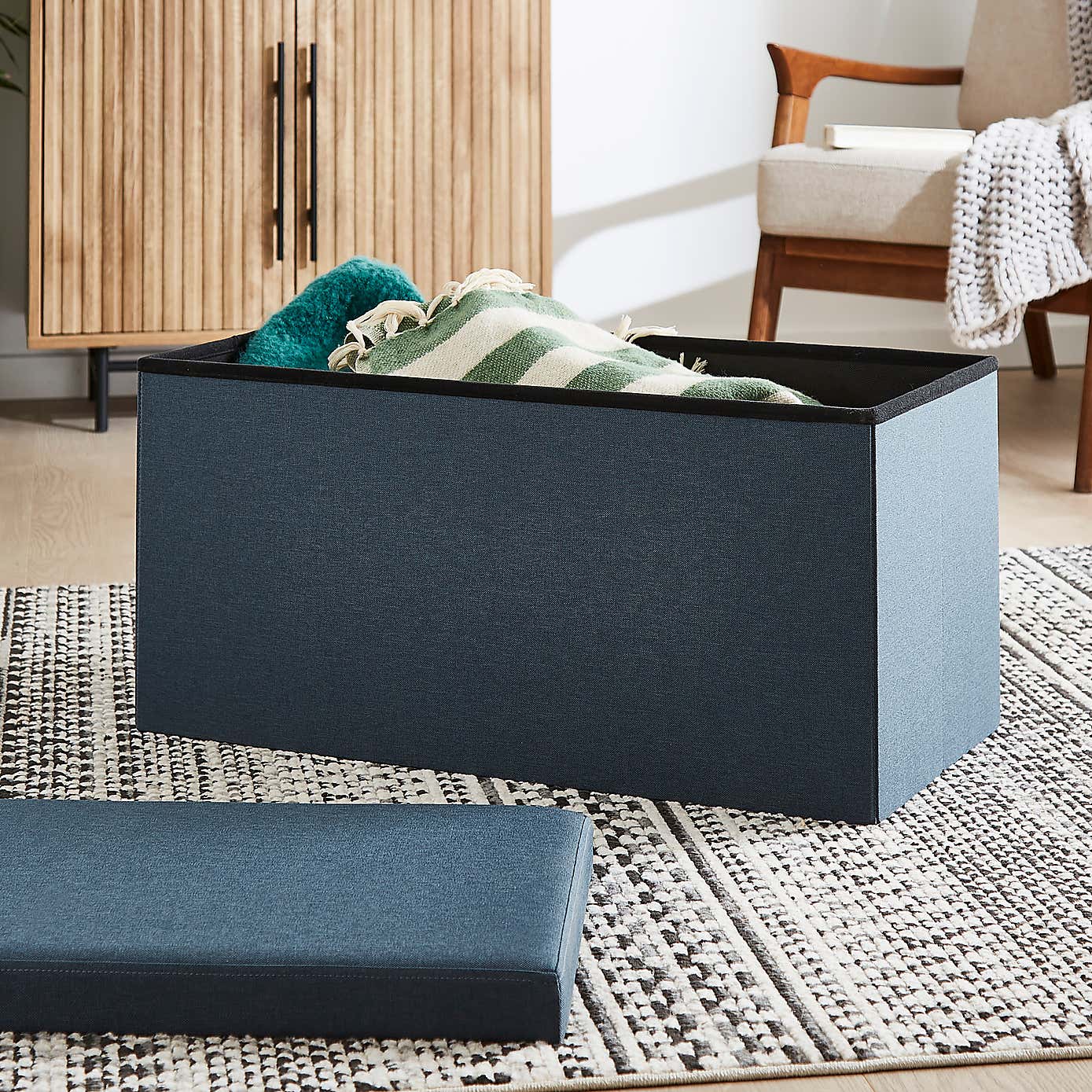 Faux Linen Rectangular Ottoman