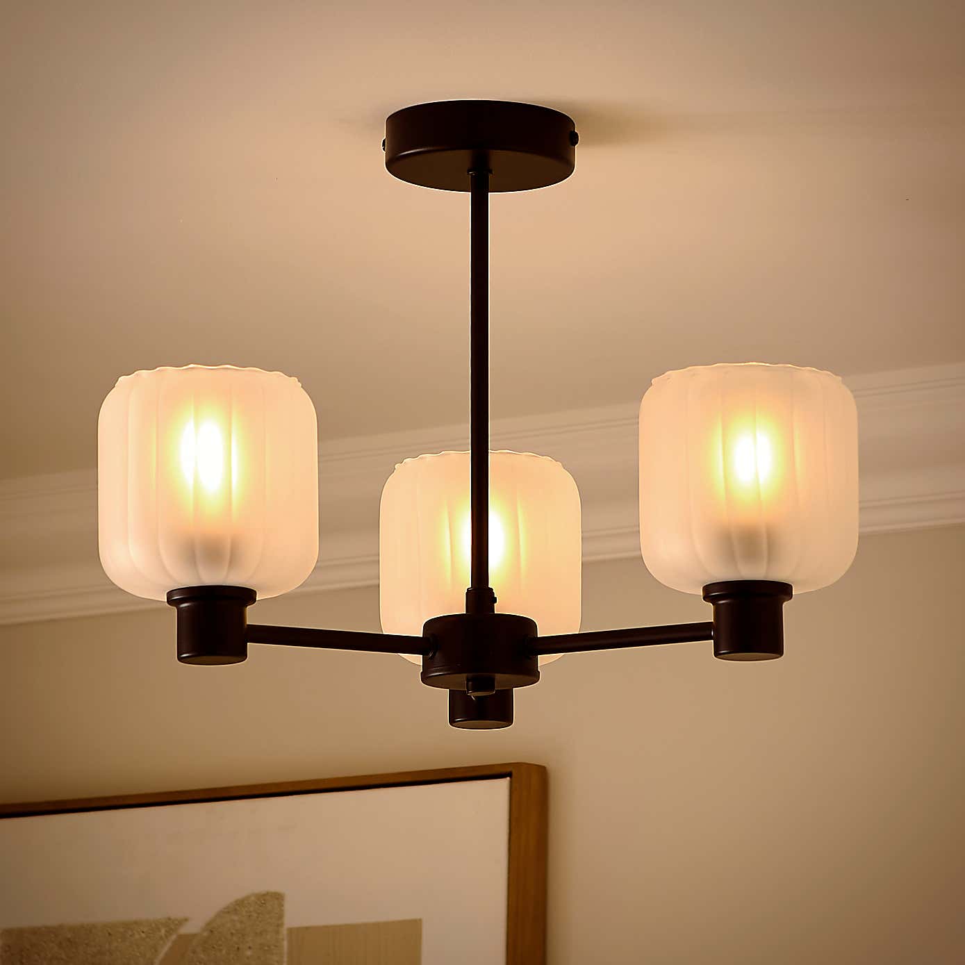 Erika Ribbed 3 Light Semi Flush Ceiling Light