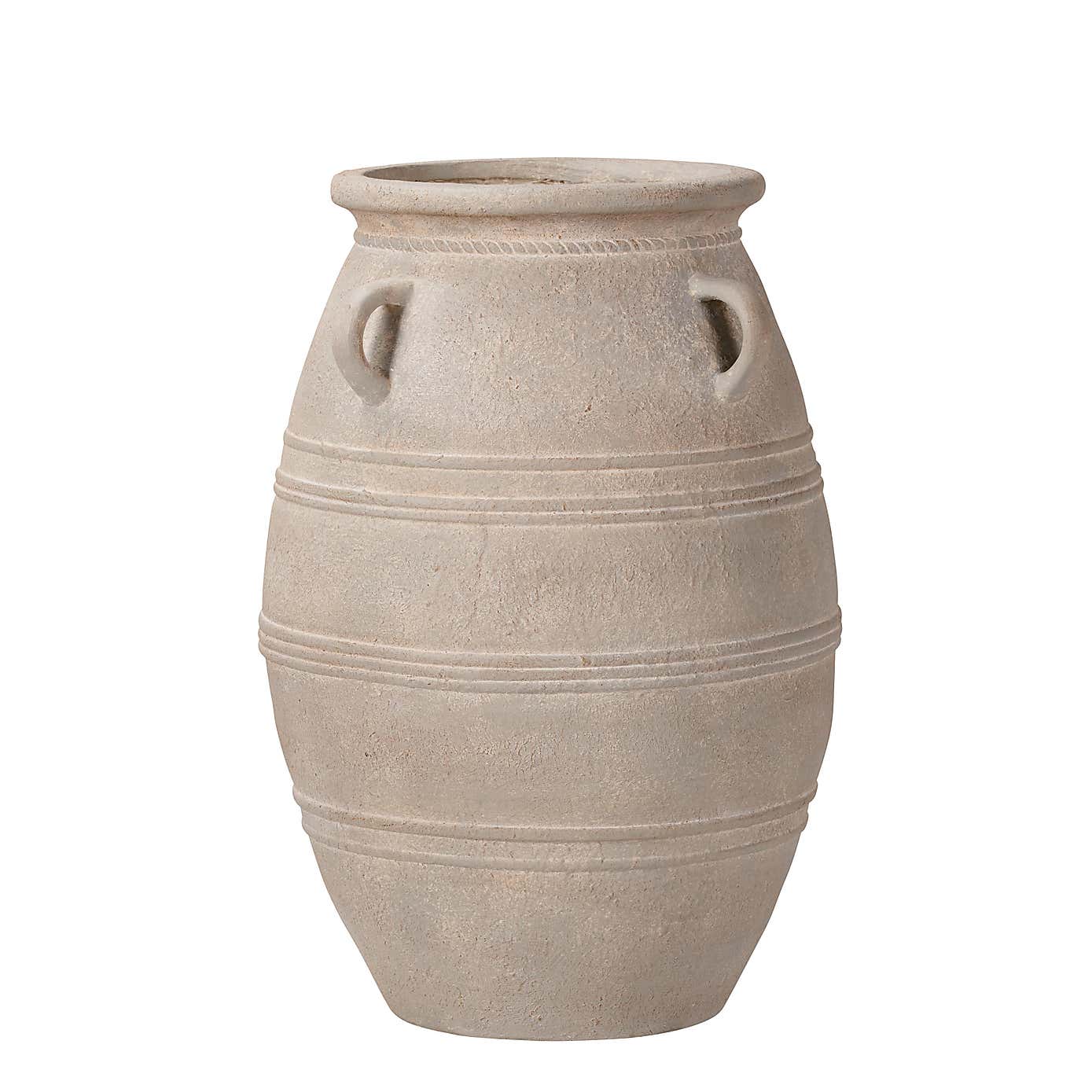 Grey Wash Fibrestone Decorative Vase with Handles
