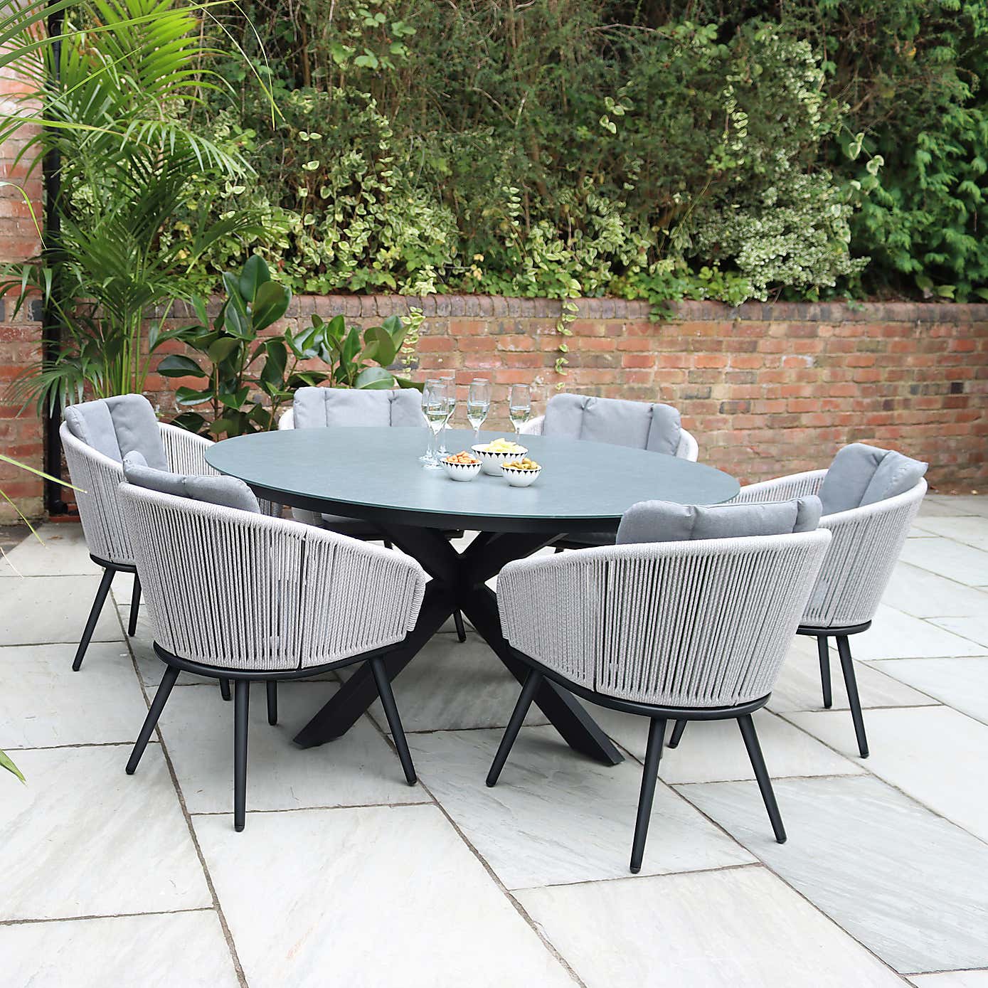 A.Mir Aspen Ceramic Top Outdoor Dining Table with 6 Chairs