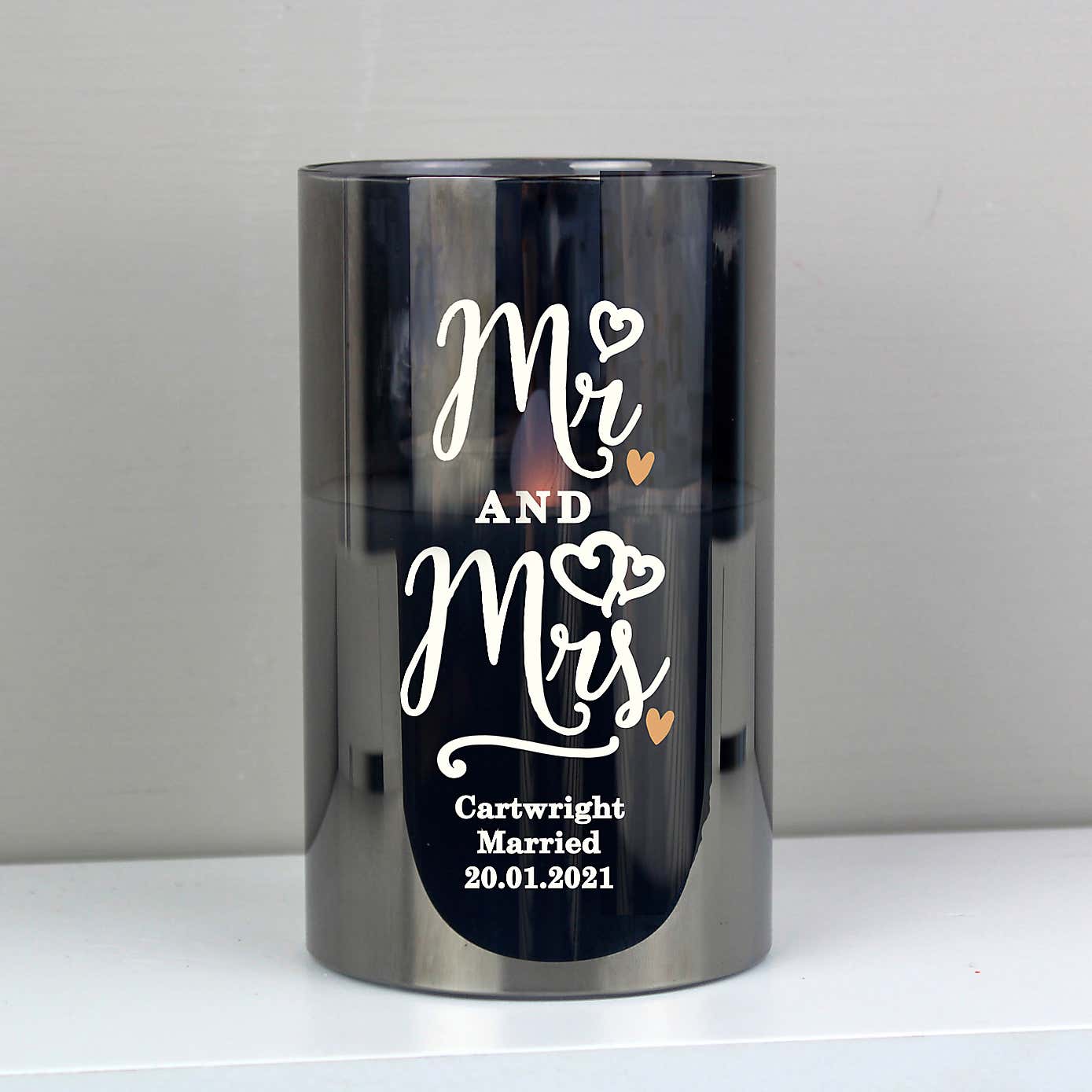 Personalised Mr and Mrs Smoked Glass LED Candle