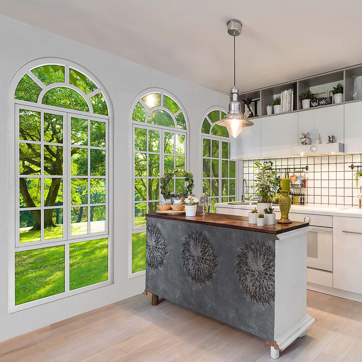 Arch Windows White Mural