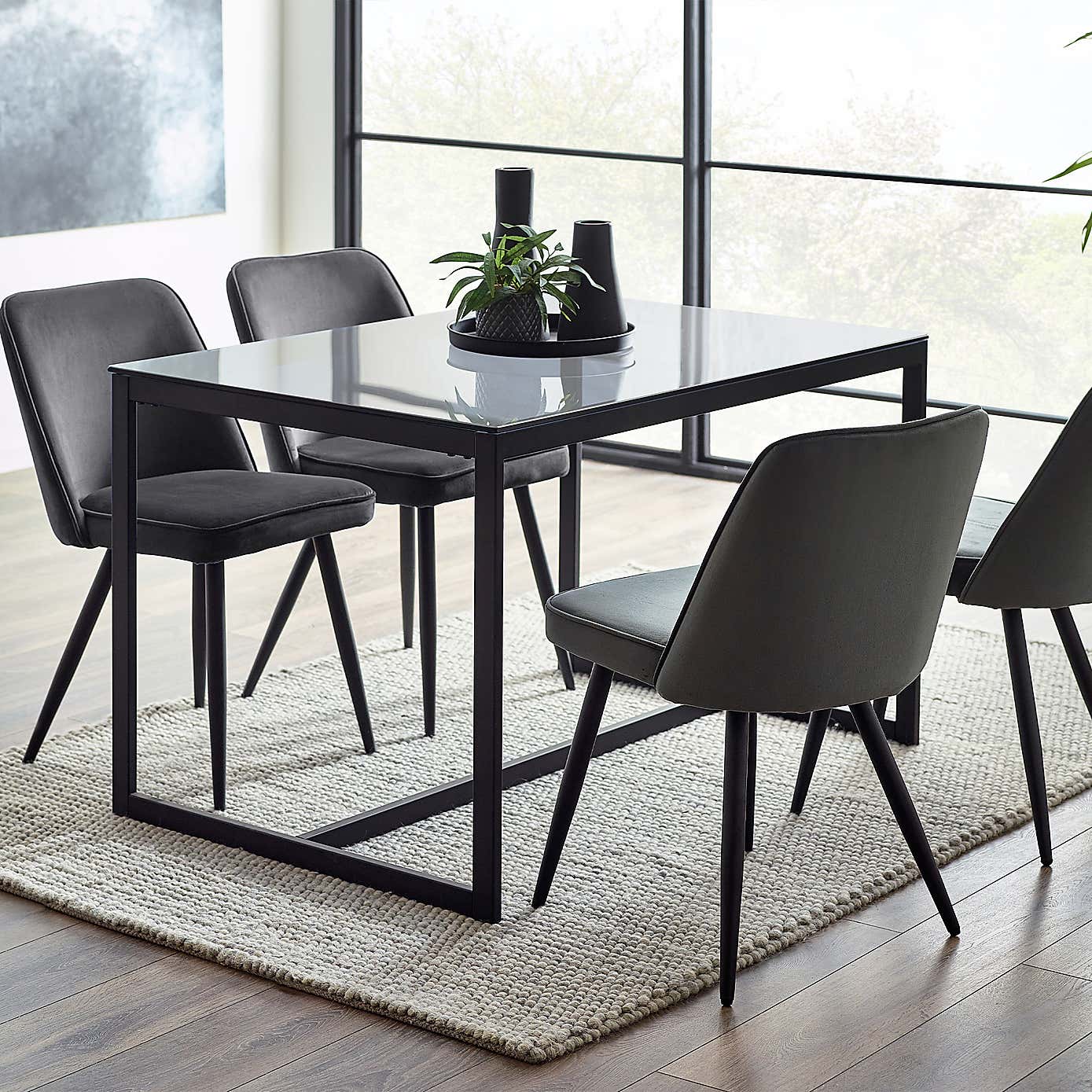 Chicago 4 Seater Dining Table, Smoked Glass