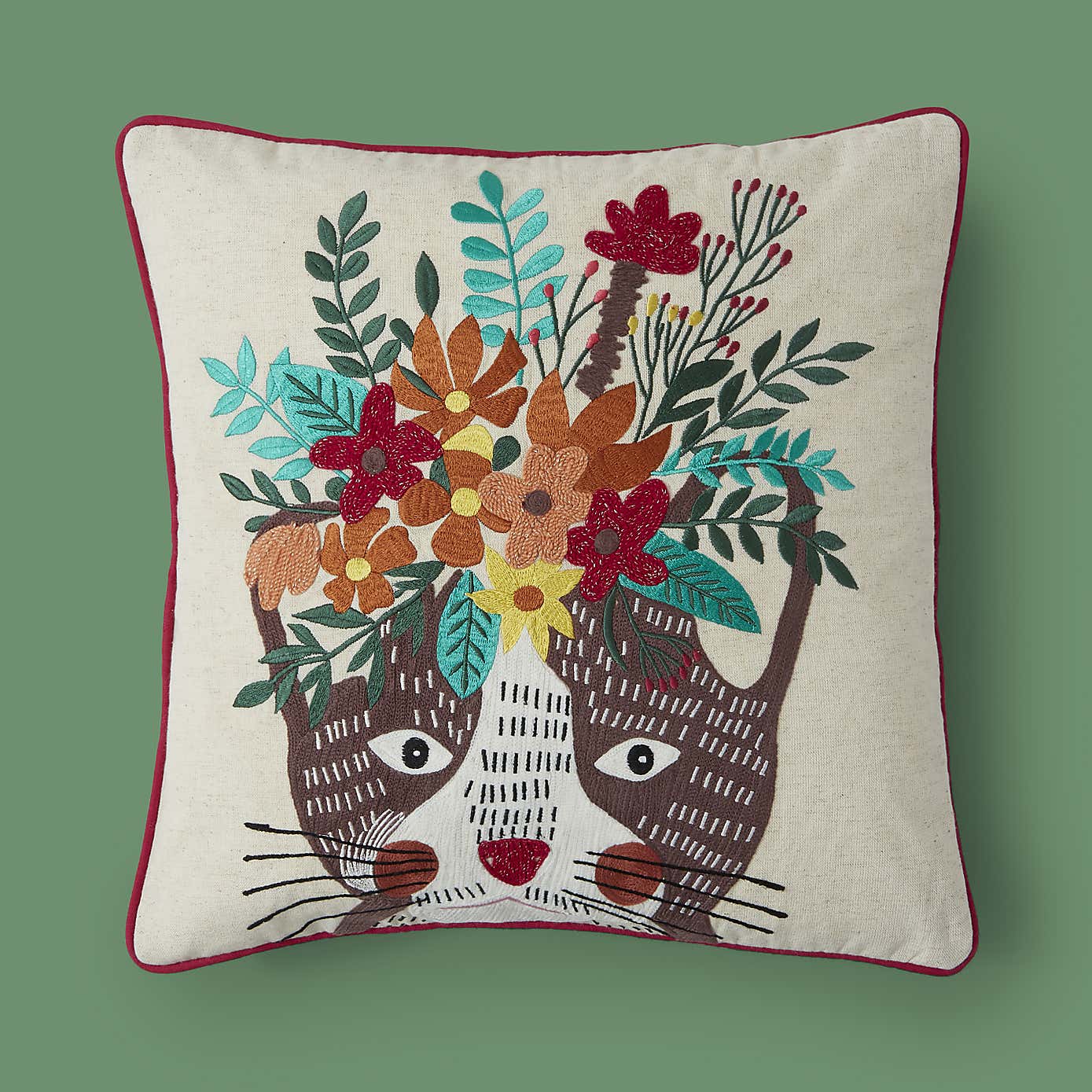 Cat Embroidered Cushion
