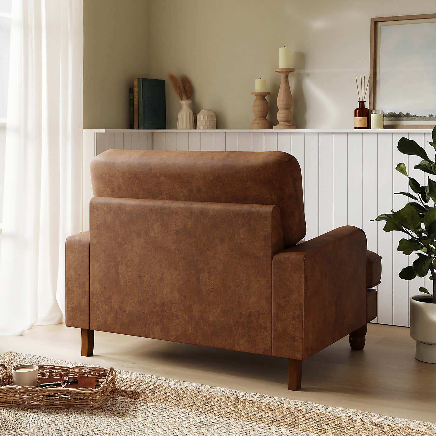 Beatrice Snuggle Sofa, Relaxed Faux Leather