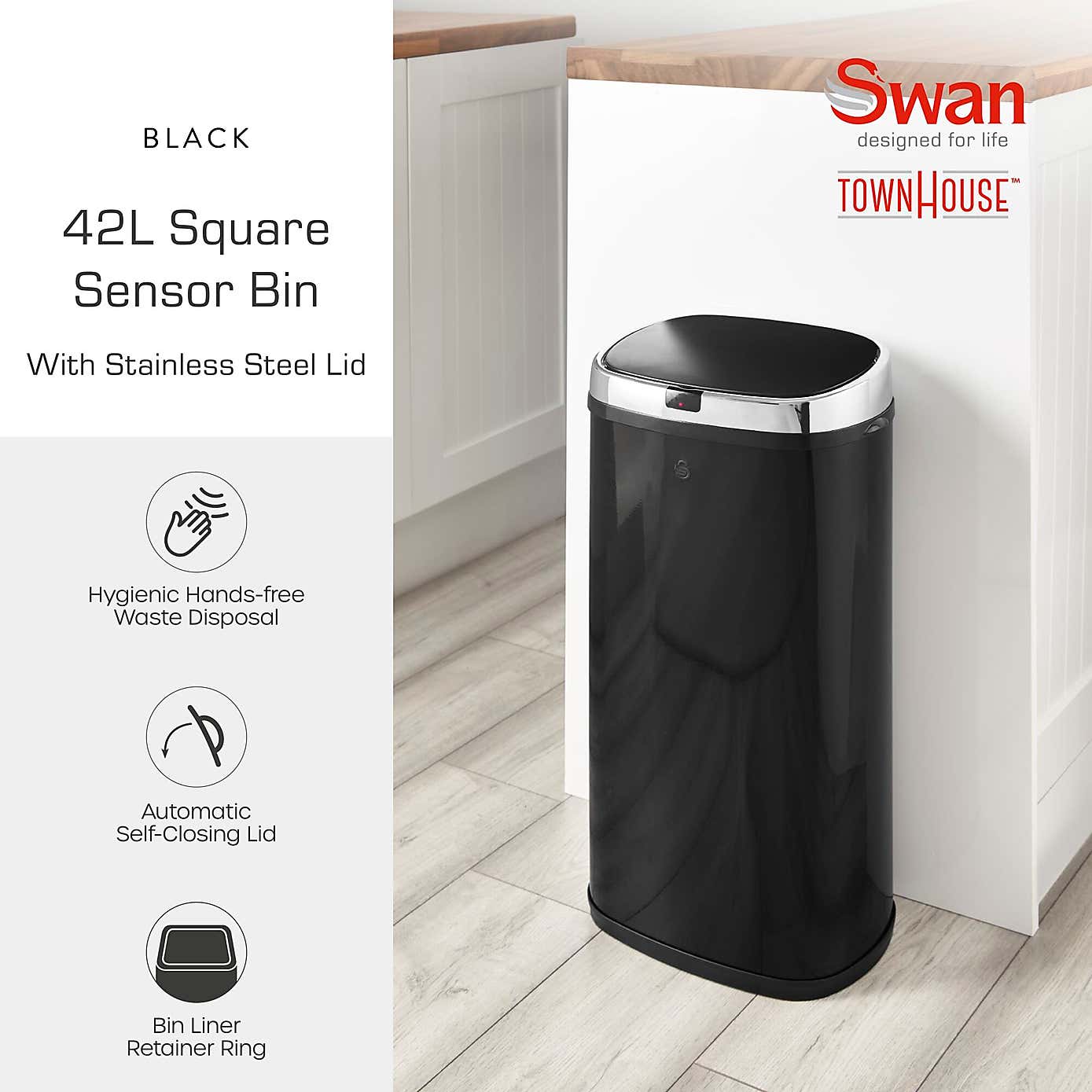 Swan 42L Square Sensor Bin