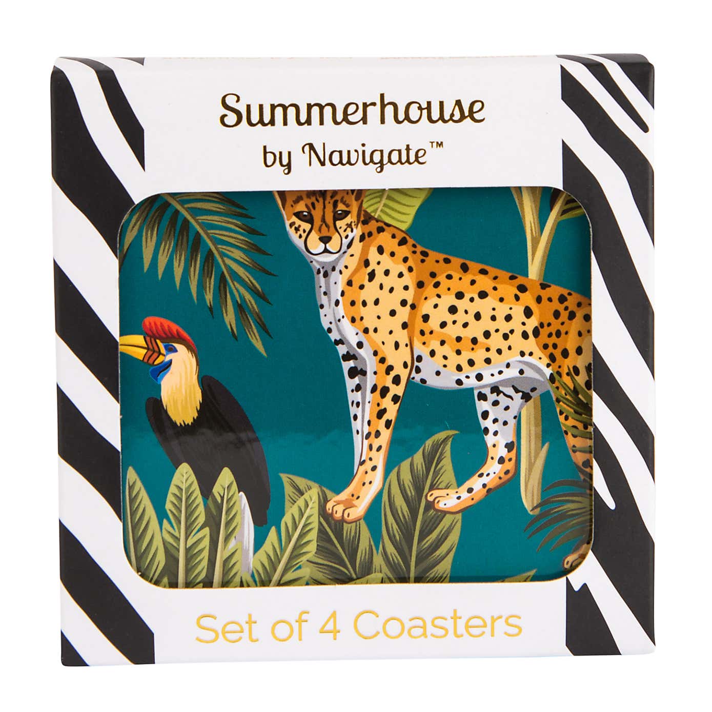 Madagascar Set of 4 Cheetah Teal Coasters