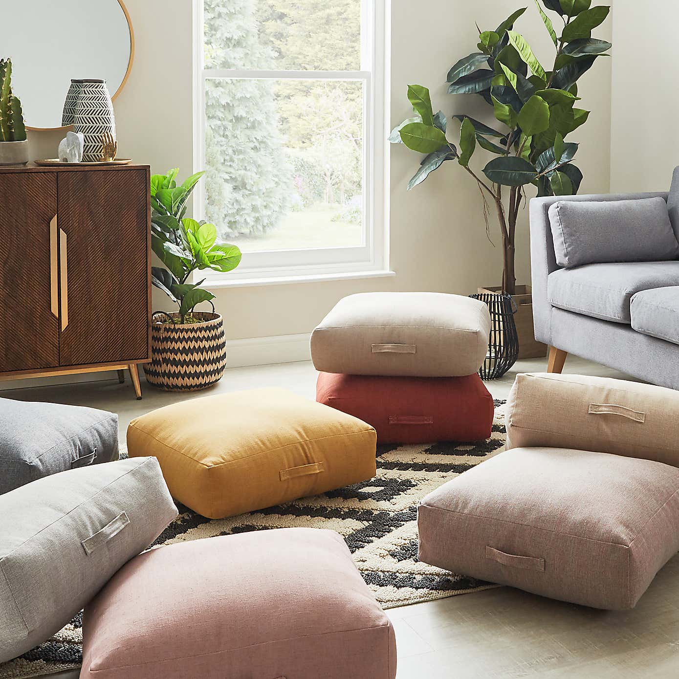 Global Taupe Slub Floor Cushion