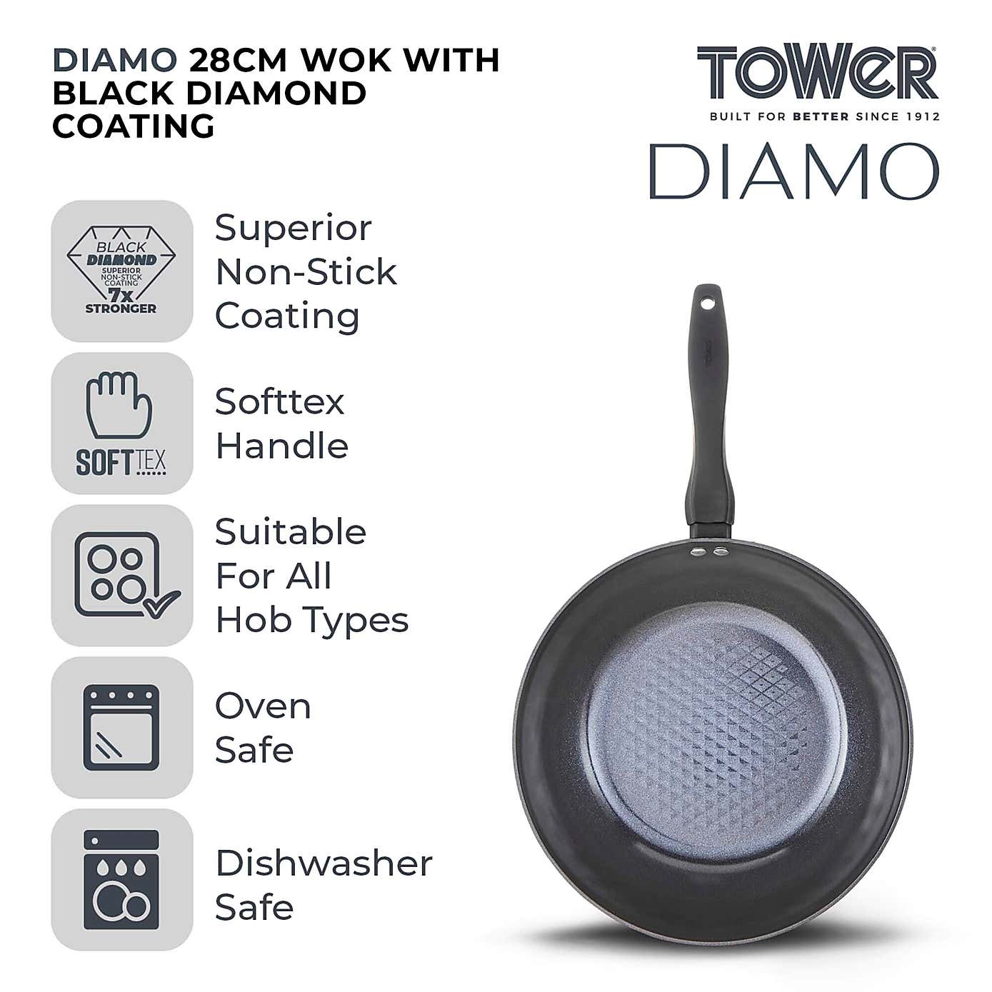 Tower Diamo 28cm Ceramic Wok