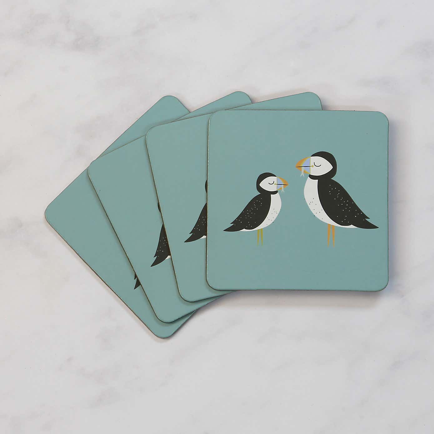 Set of 4 Puffin Cork Back Coasters