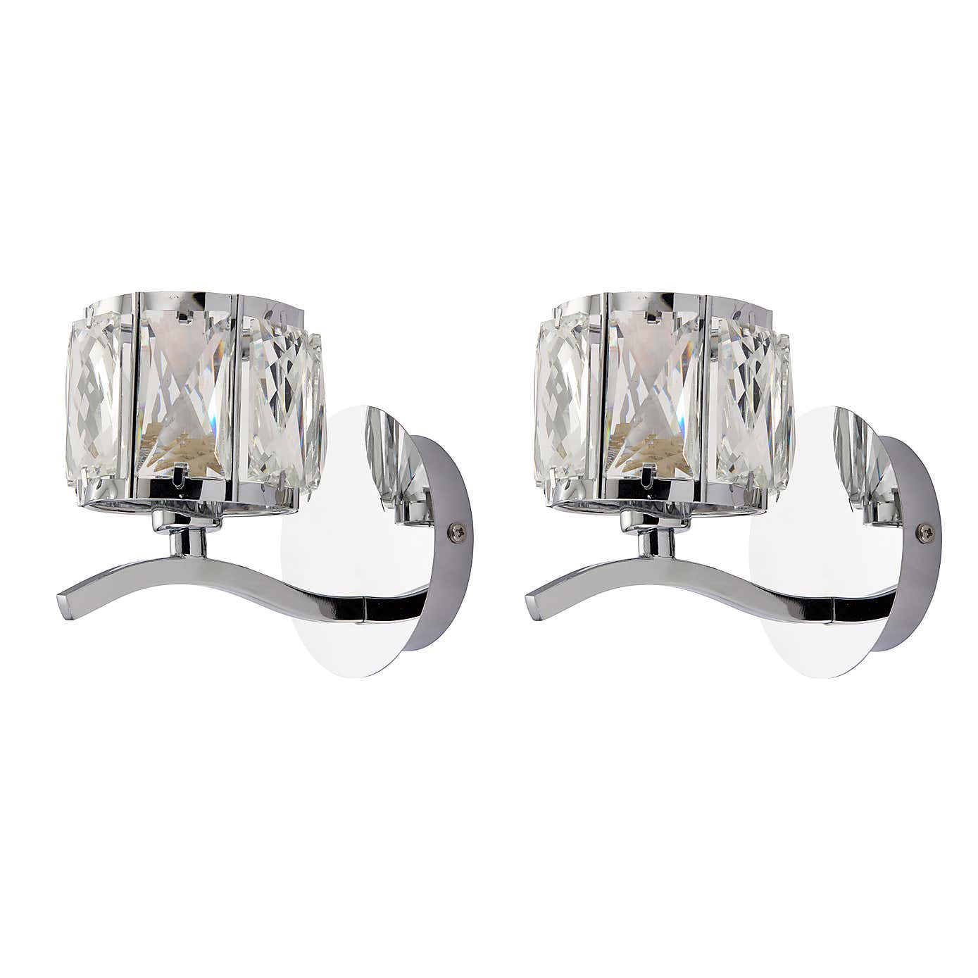 Kleio Glass Chrome Wall Light Twin Pack