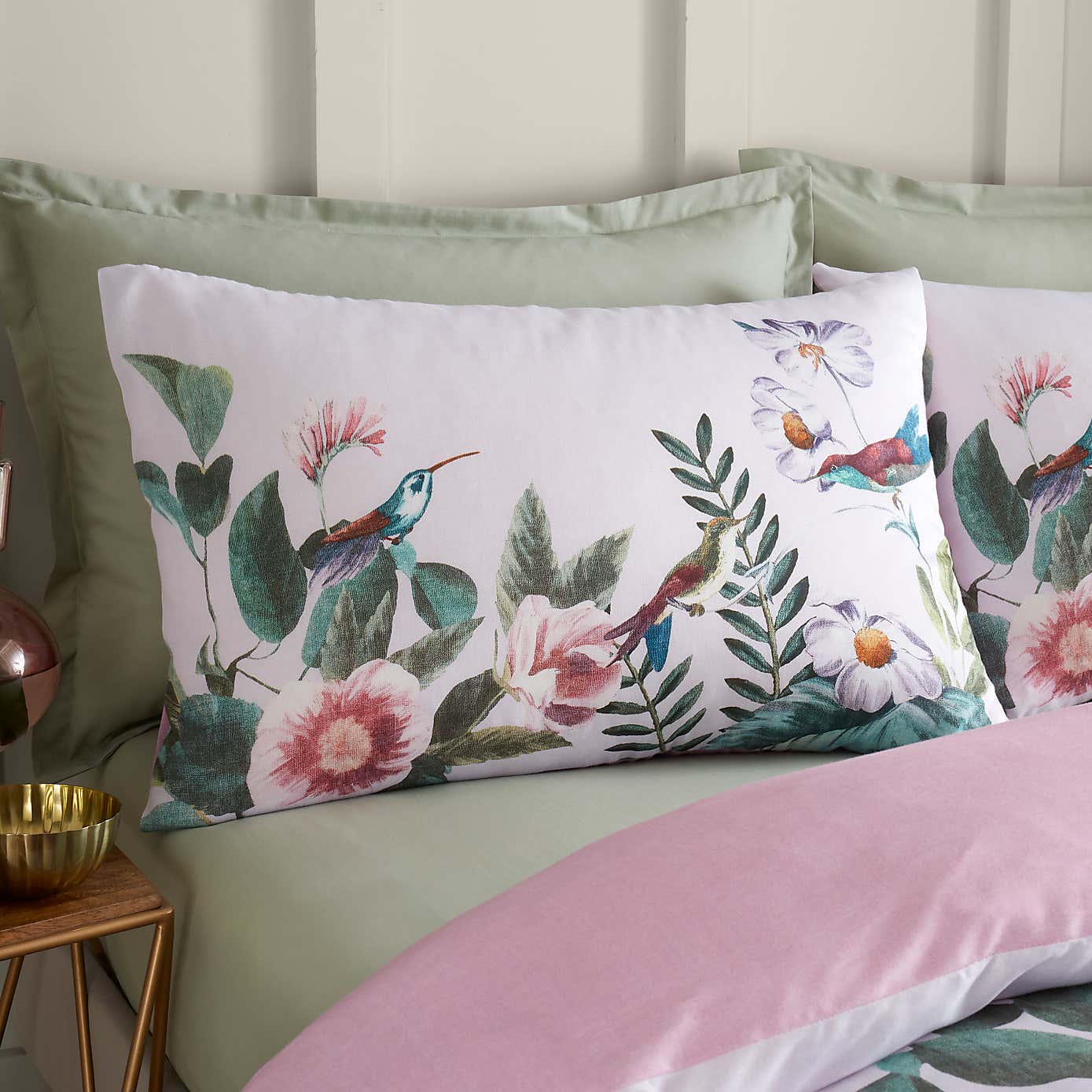 Peacock Gardenia Grey 100% Cotton Duvet Cover and Pillowcase Set
