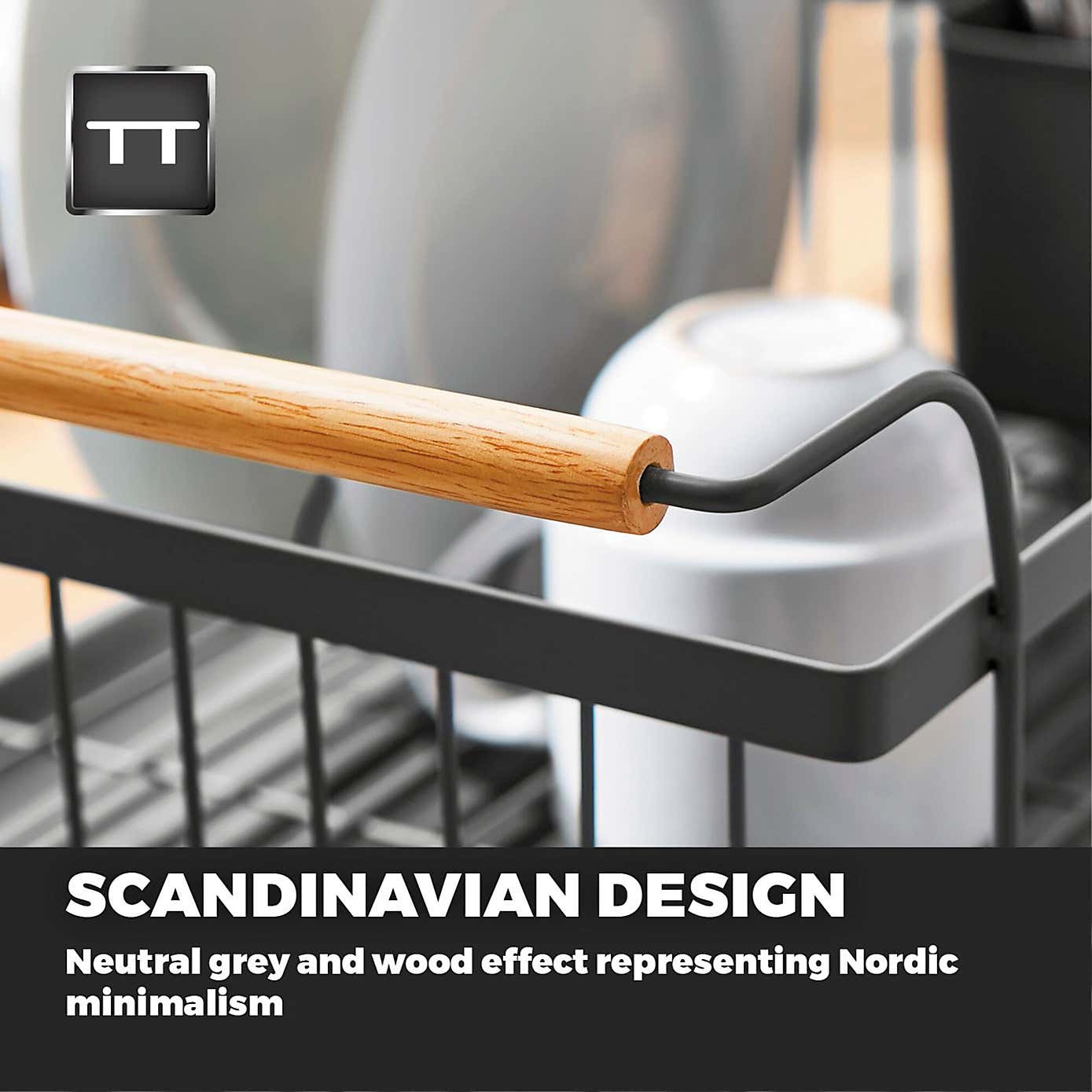Tower Scandi Dish Rack with Wooden Handles