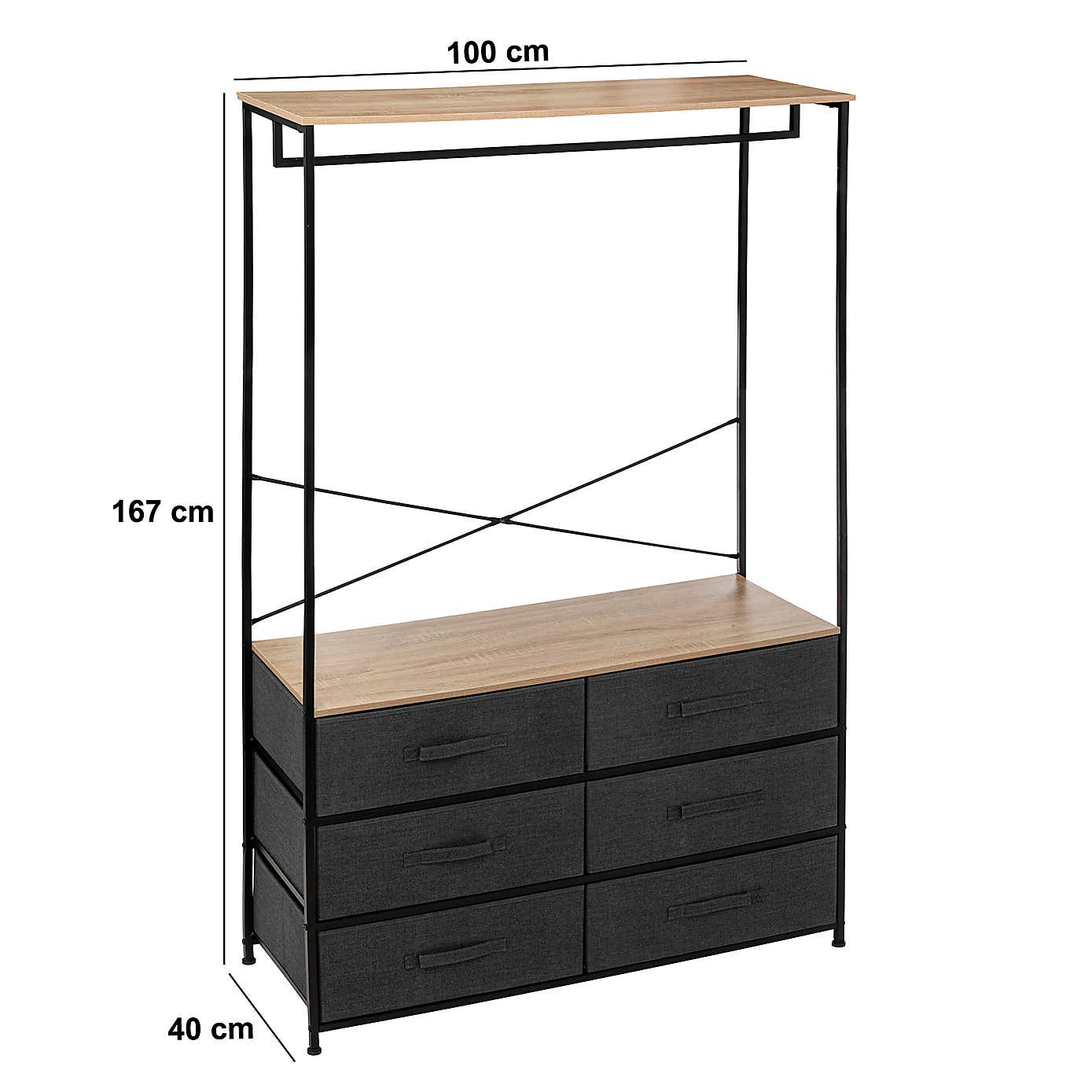 Tissa Hanging Rail with 6 Grey Drawers
