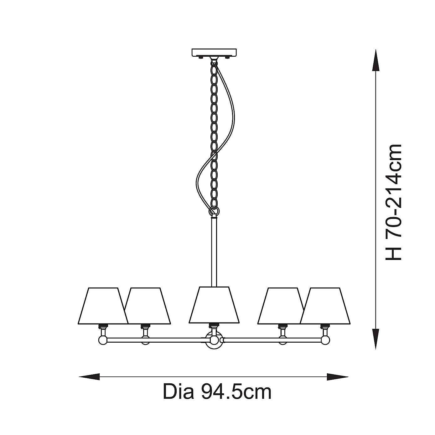 Vogue Javier 5 Light Adjustable Pendant Light with Grey Leaf Lamp Shades