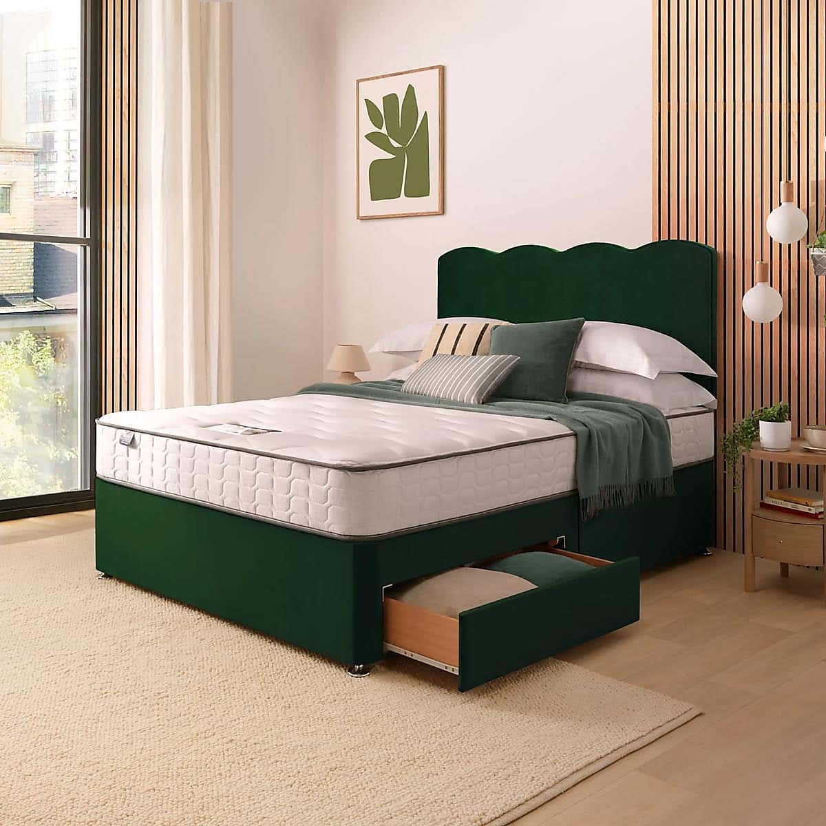 Silentnight 2 Drawer Divan Bed With Velvet Wave Headboard