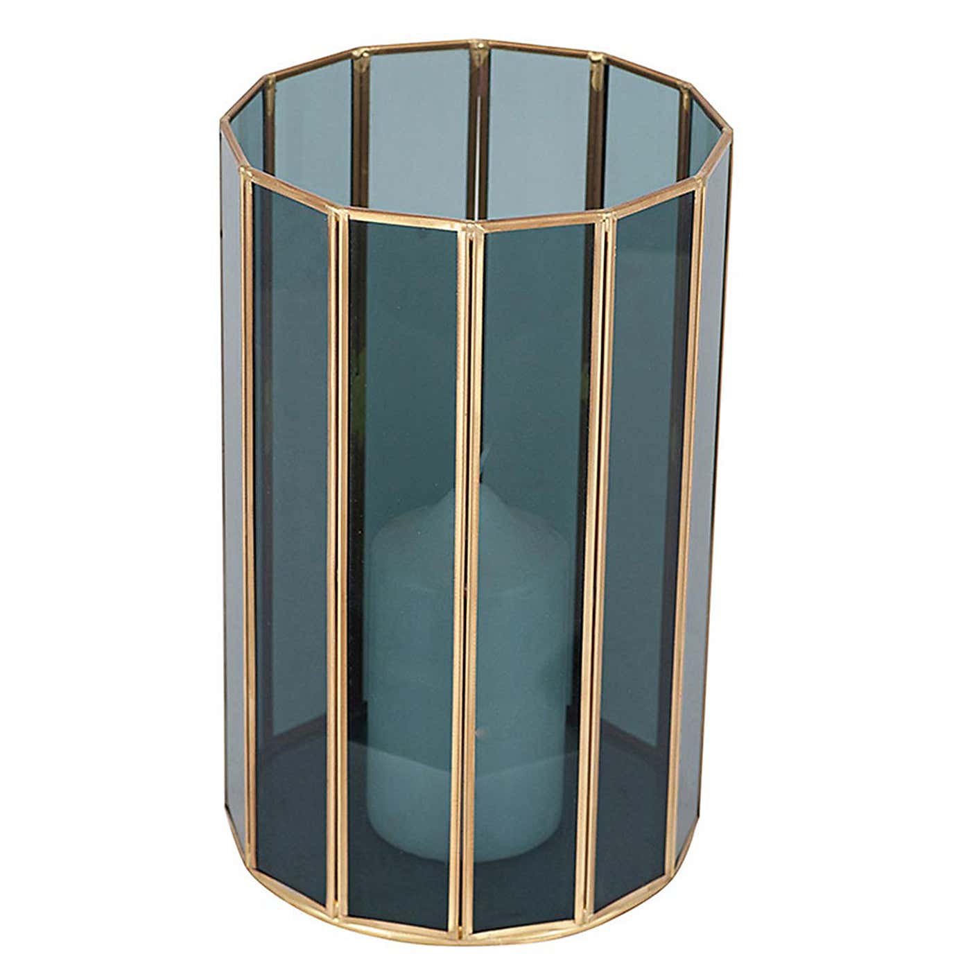 Brass & Smoked Glass Panelled Hurricane Candle Holder