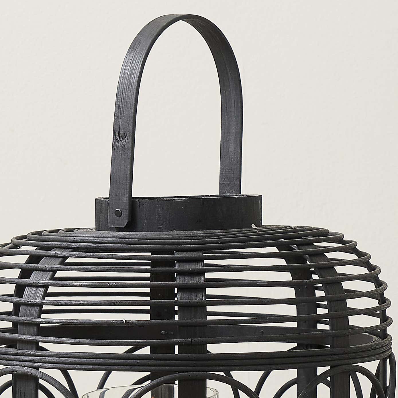 Large Natural Bamboo and Glass Lantern